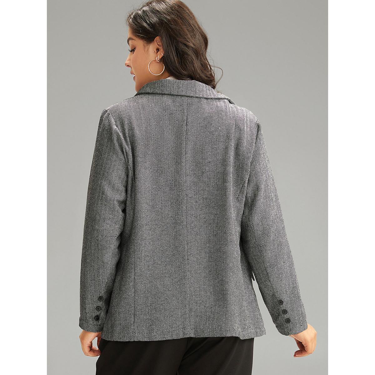 Plus Size Plain Textured Pocket Suit Collar Blazer Black Women Work Plain Texture Sleeve Long Sleeve Suit Collar 26/4X Pocket At the Office Blazers BloomChic Product Image