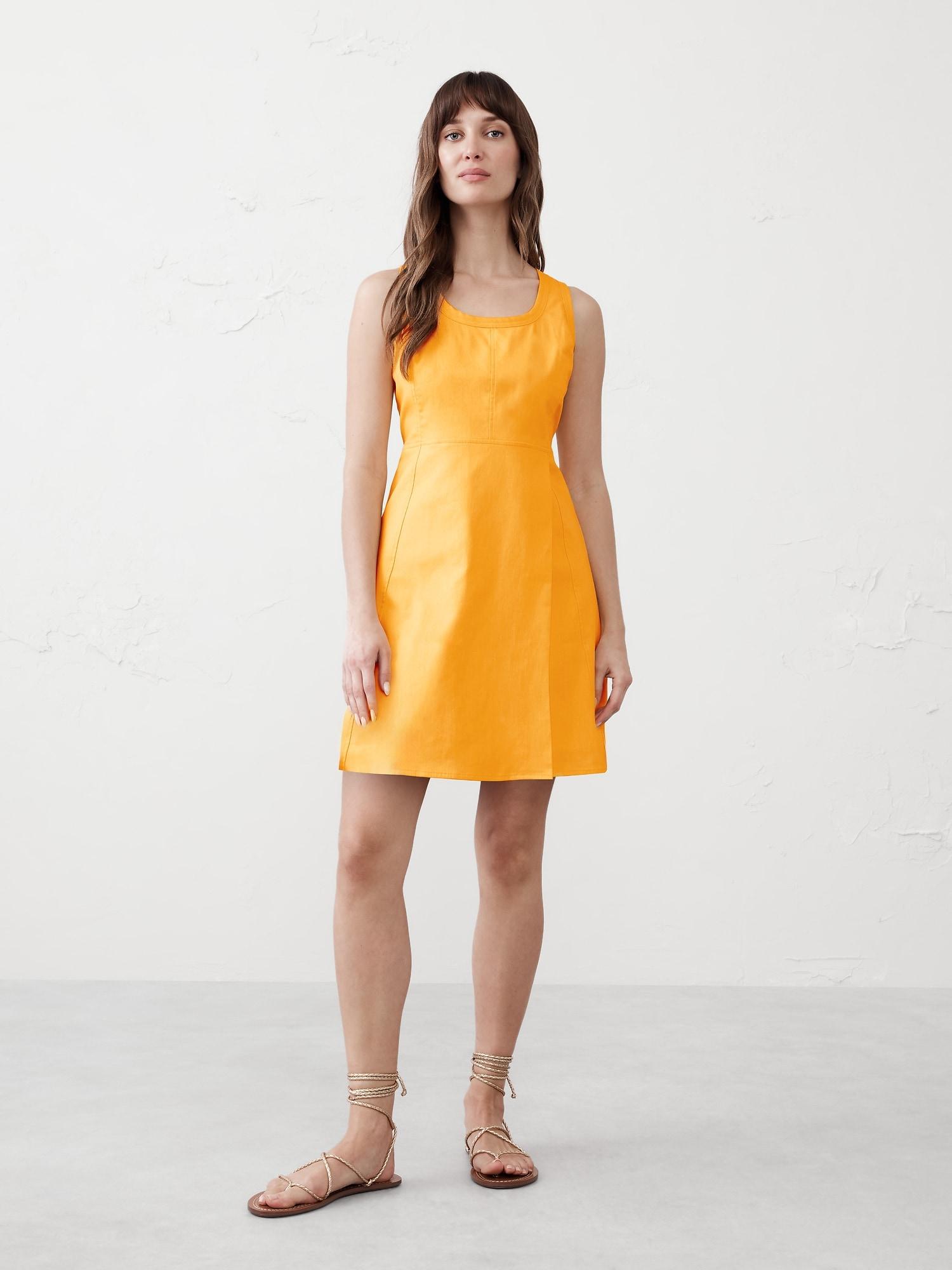 Linen-Blend Seamed Mini Dress Product Image