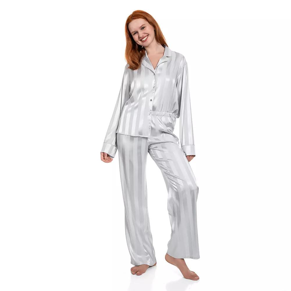 Women's Lilac+London Long Satin Notch Collar Pajama Top & Pajama Bottoms Set,  Product Image