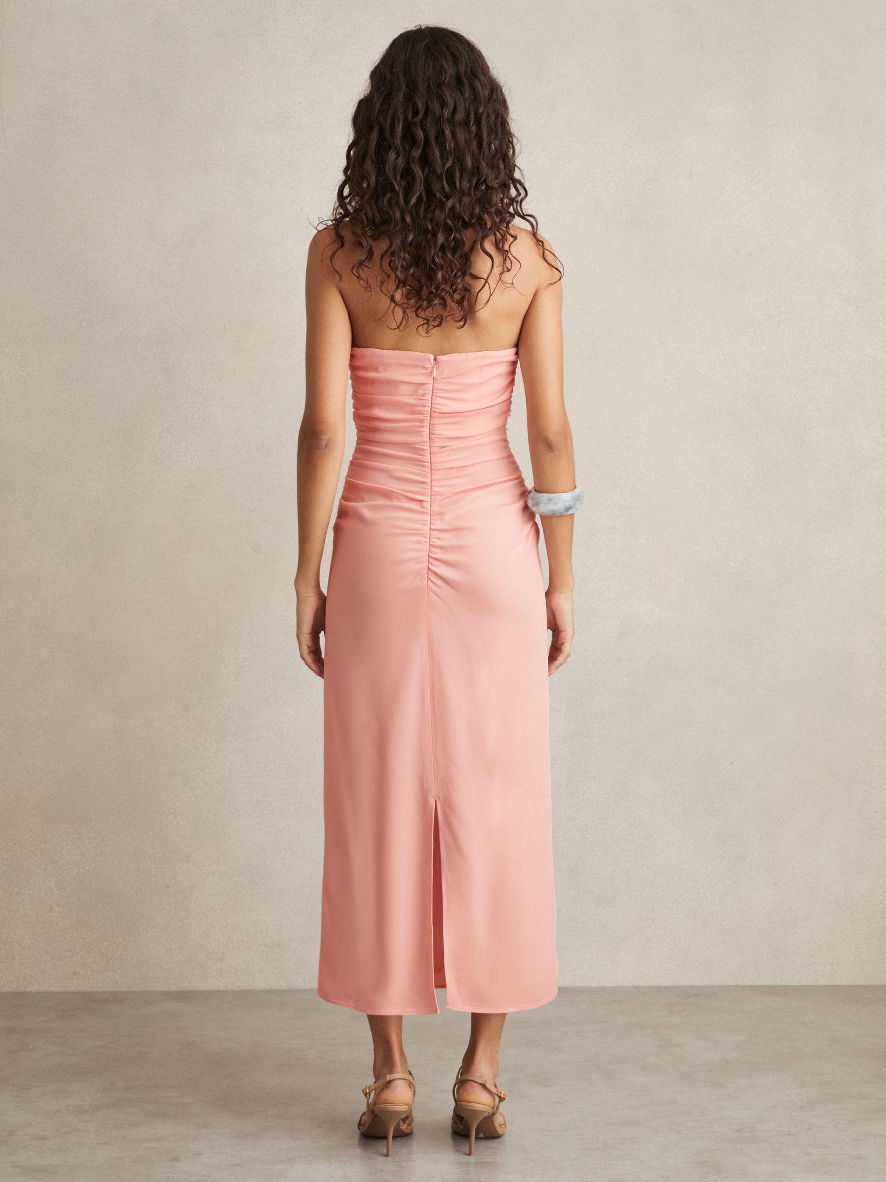 Ruched Strapless Bodycon Dress in Pink Product Image