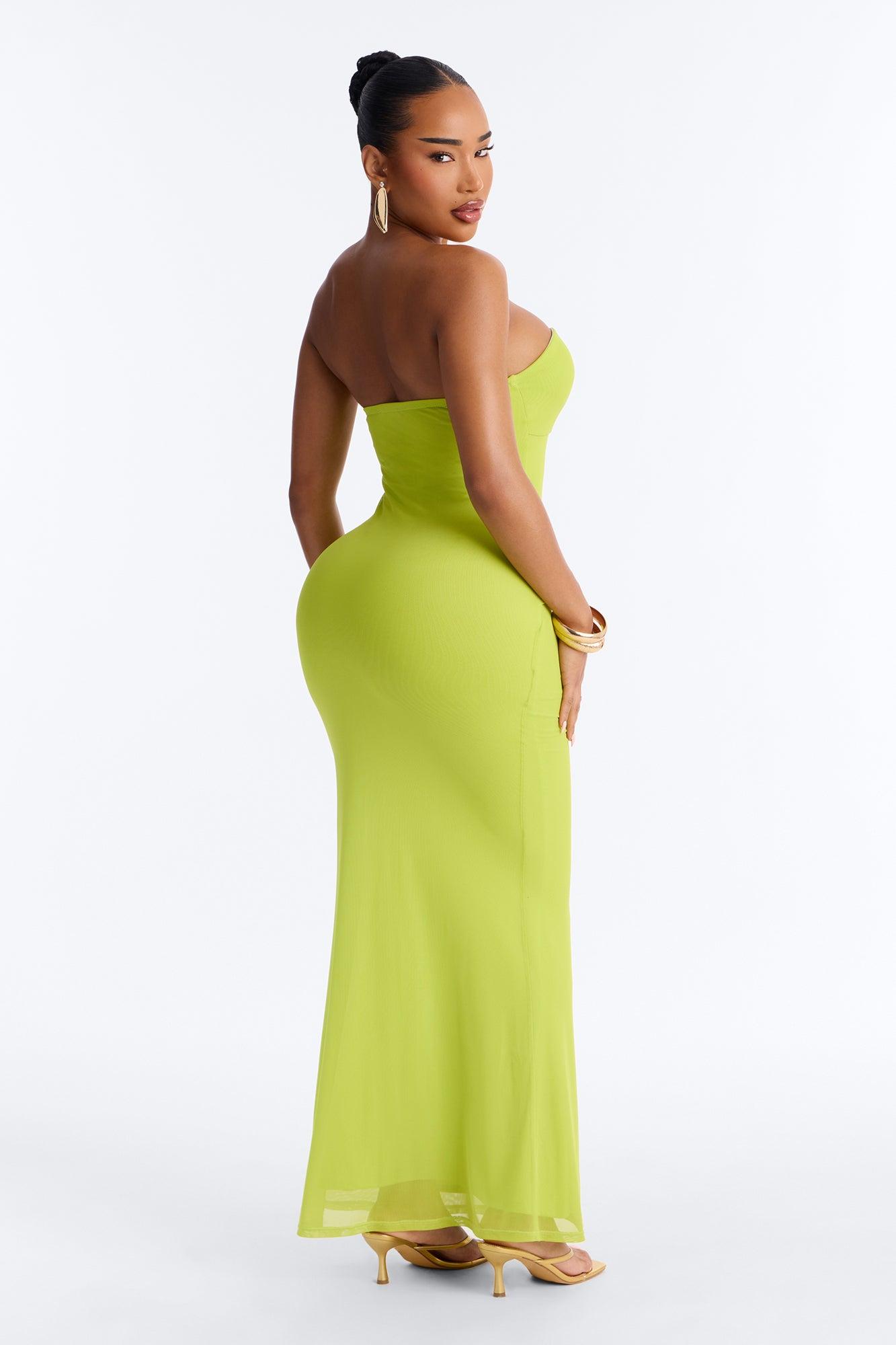 Tropical Bliss Solid Cut Out Mesh Maxi Dress - Chartreuse Female Product Image