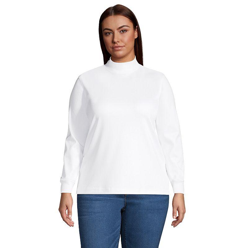 Plus Size Lands' End Supima Cotton Mockneck Top, Women's, Size: 1XL, White Product Image