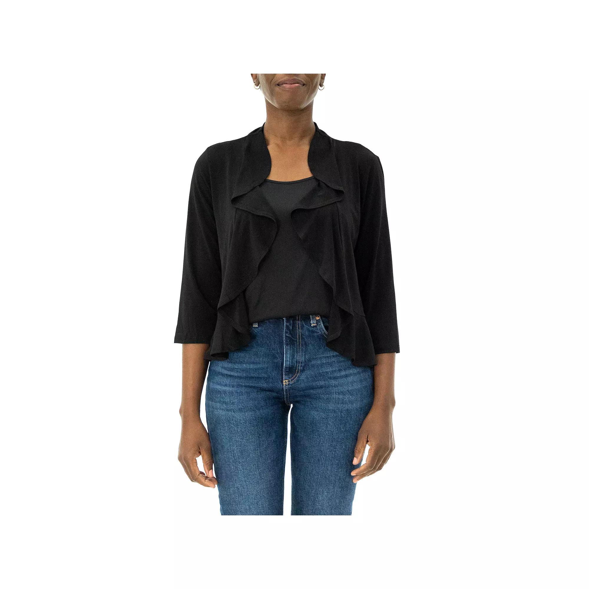 Women's Nina Leonard Ruffle Open-Front Cardigan,  Product Image
