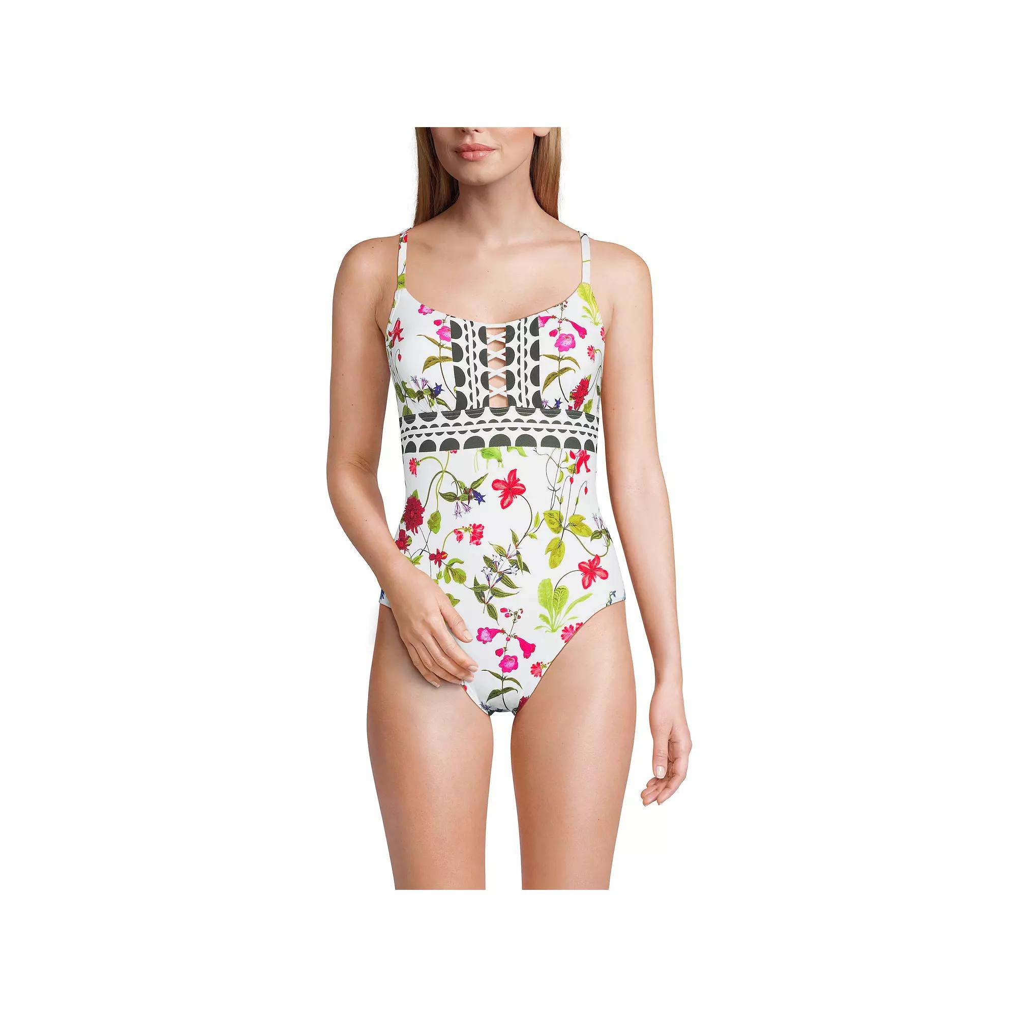 Women's Long Lands' End Chlorine Resistant Lace Up One-Piece Swimsuit,  Product Image