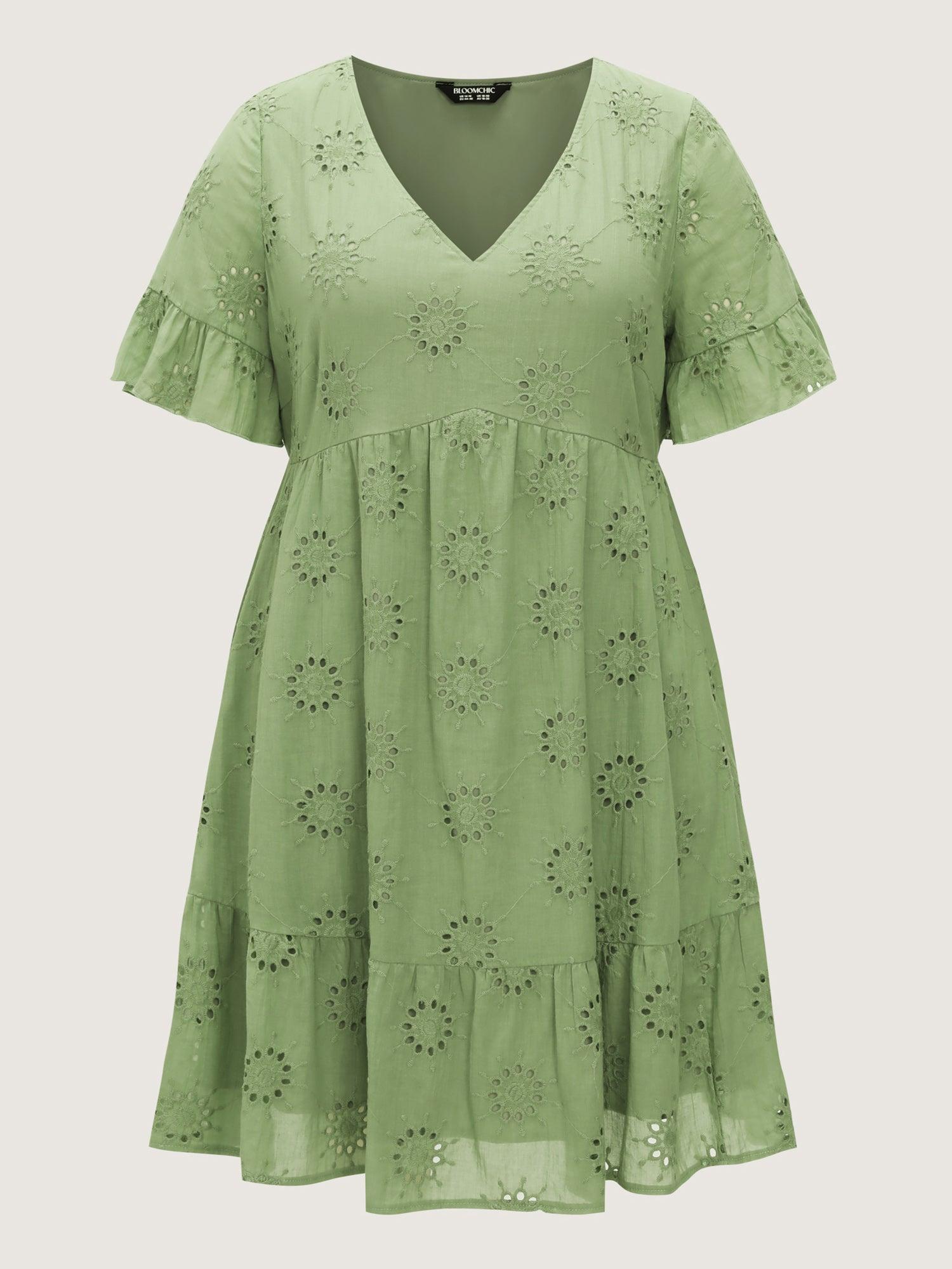 Eyelet Embroidered Ruffled Sleeve Mini Dress Female Product Image