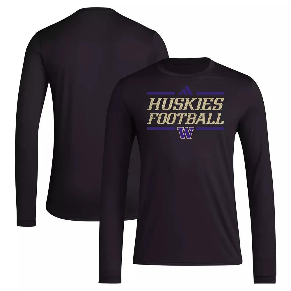 Men's adidas Black Washington Huskies Locker Football Pre-Game AEROREADY Long Sleeve T-Shirt,  Product Image