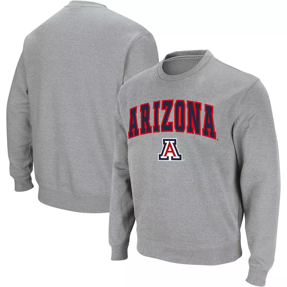 Men's Colosseum Heather Gray Arizona Wildcats Arch & Logo Crew Neck Sweatshirt, Size: Small, Grey Product Image
