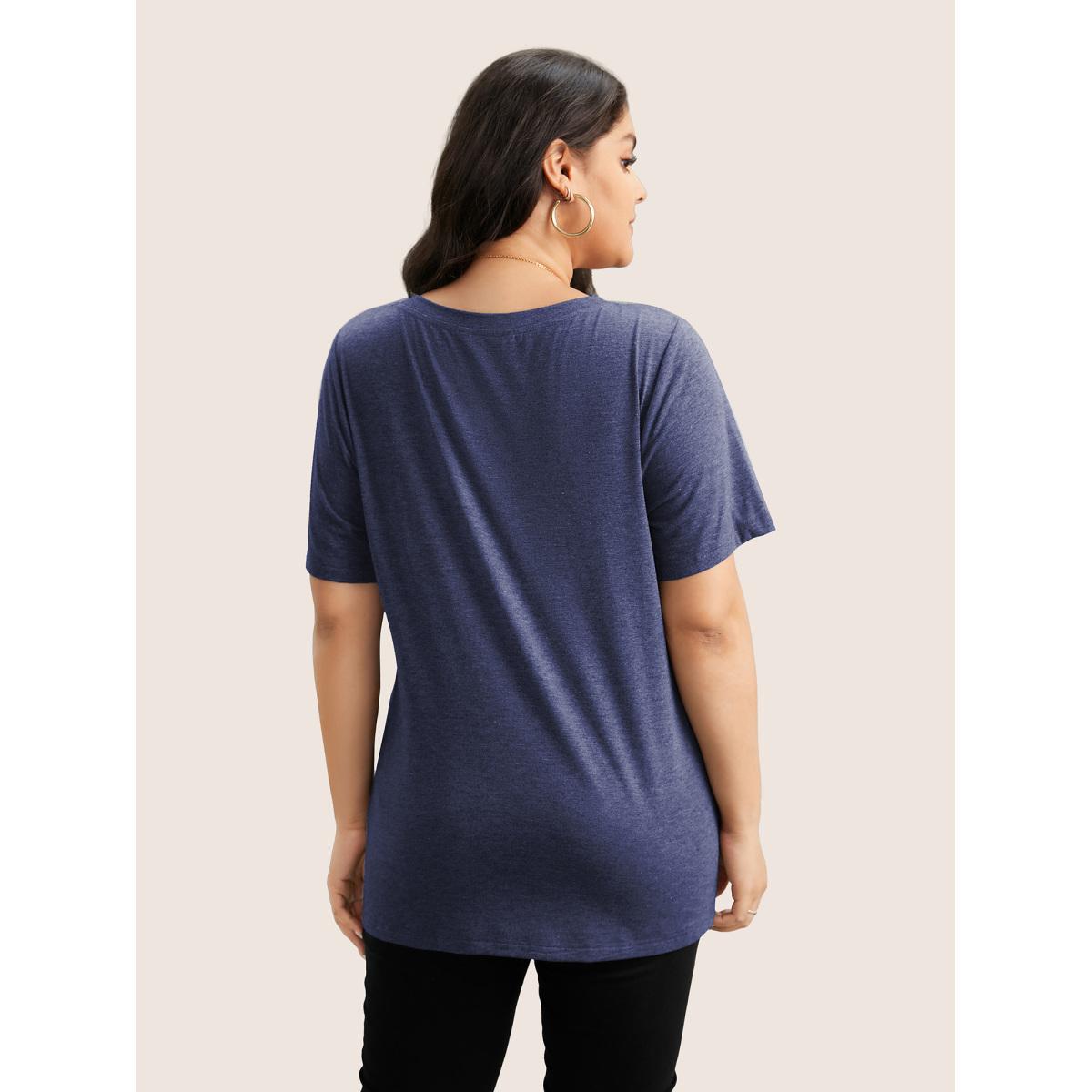 Plus Size Moon and Star Print V Neck T-shirt DarkBlue Women Leisure Non Star and moon V-neck Casual T-shirts BloomChic 14-16/1X Product Image