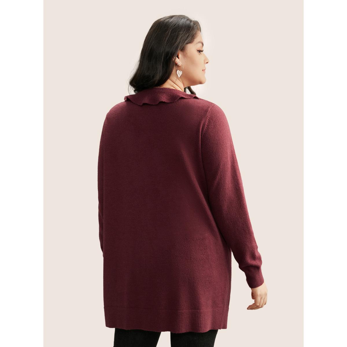 Plus Size Supersoft Essentials Solid Ruffle Trim Ties Cardigan Scarlet Women Leisure Long Sleeve Casual Cardigans BloomChic 10/M Product Image