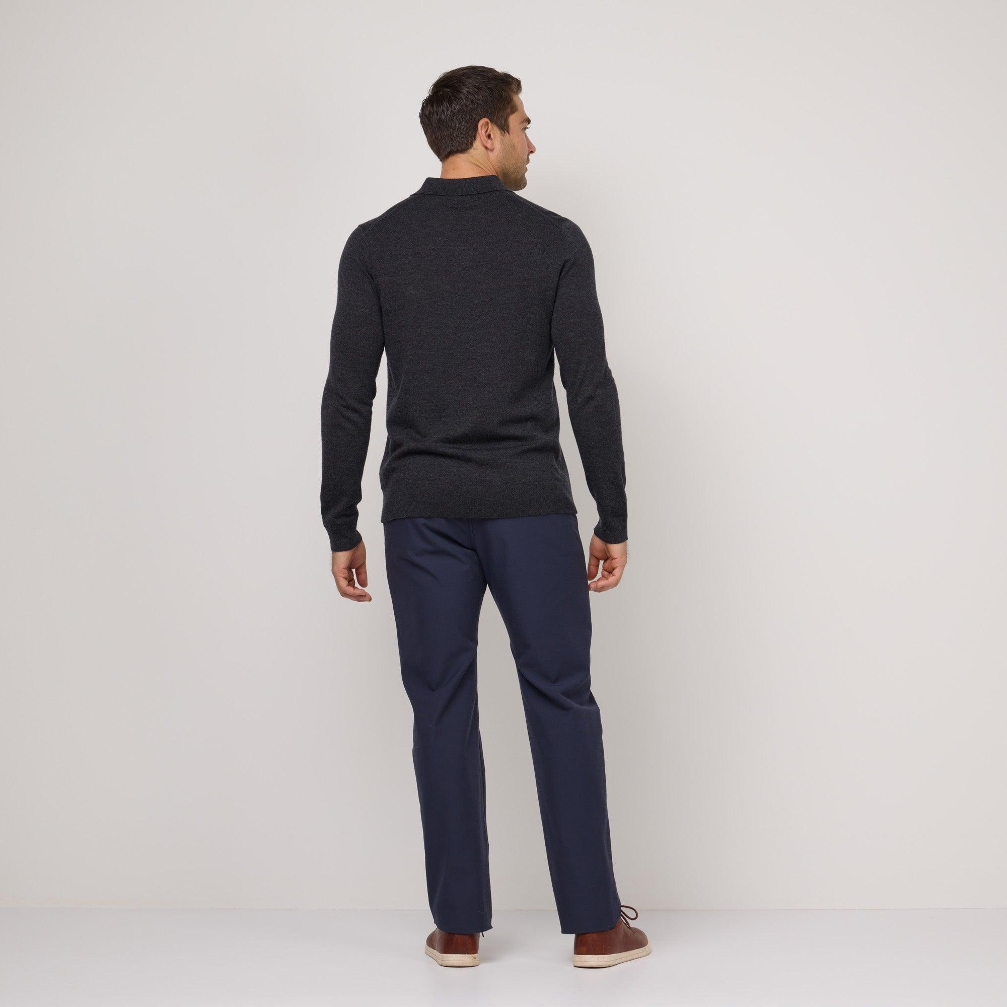 Merino Wool Long Sleeve Polo | Dark Charcoal Heather Product Image