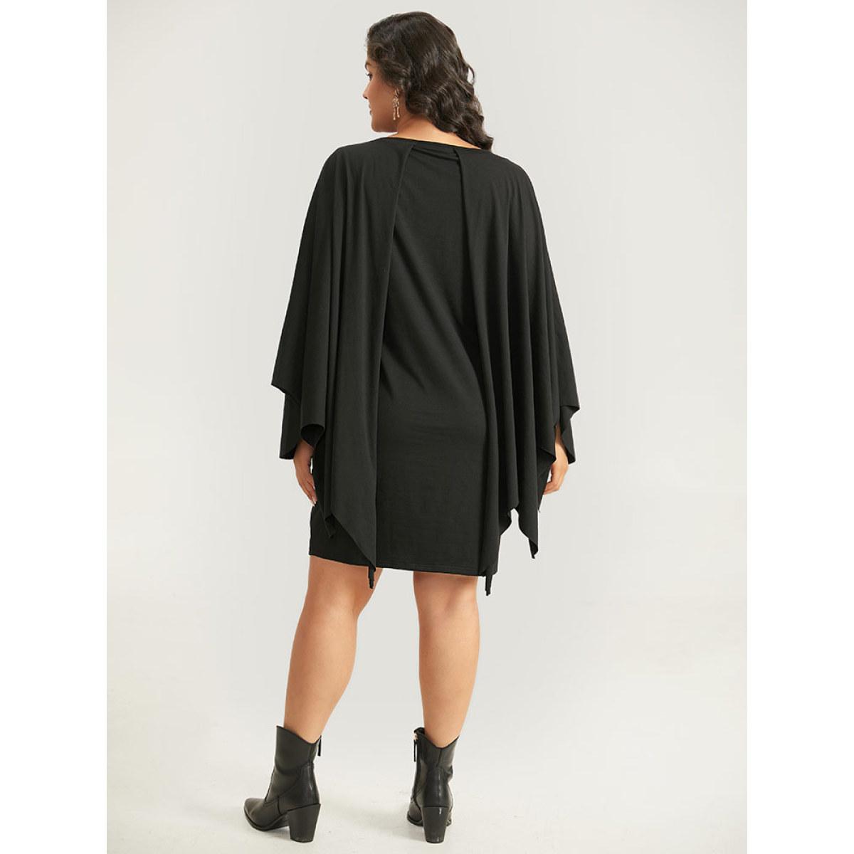 Plus Size Halloween Plain Round Neck Dolman Sleeve Dress Black Women Casual Plain Round Neck Long Sleeve Curvy Midi Dress BloomChic 28/5X Product Image
