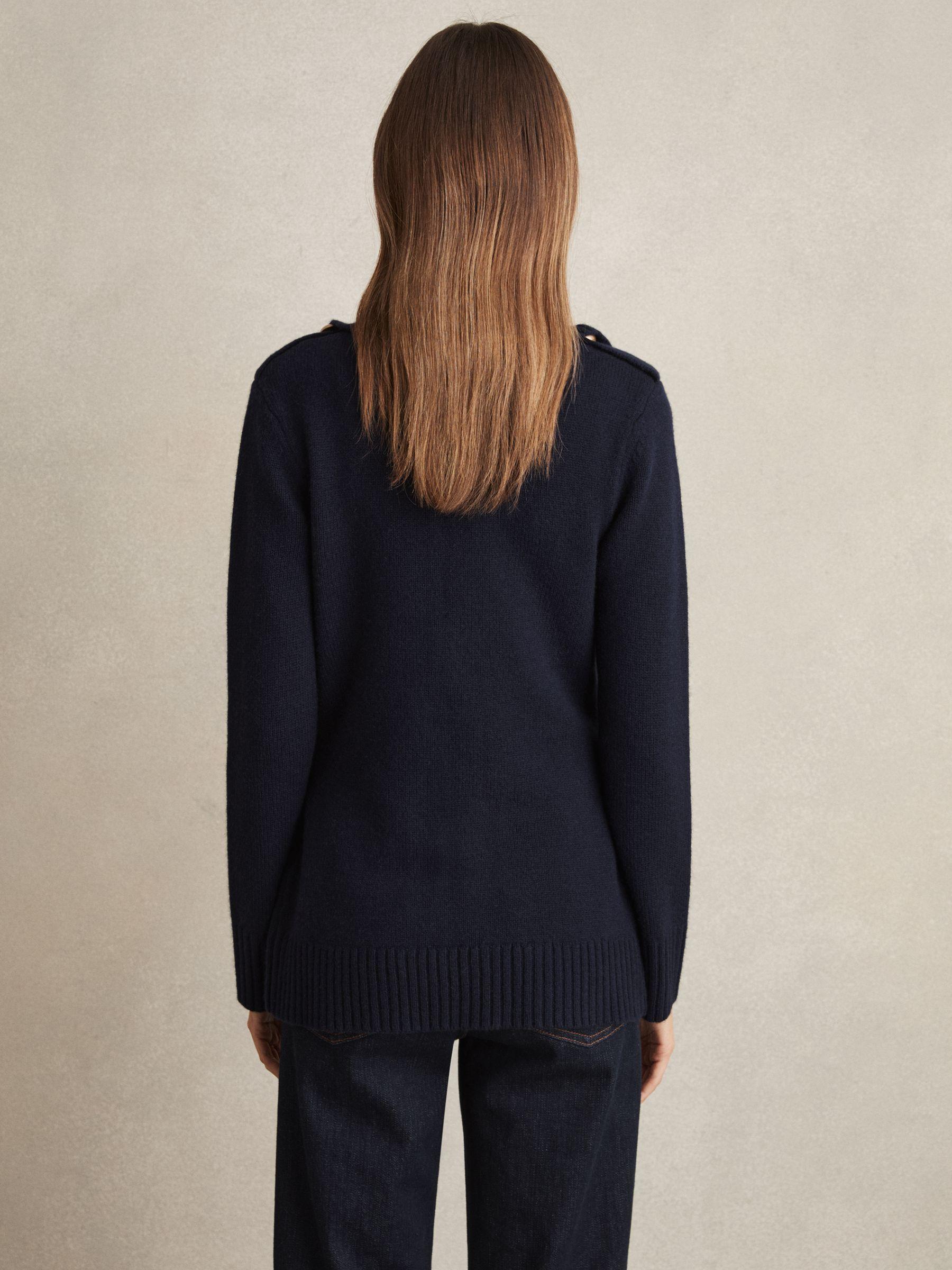 Wool-Cashmere Spread Collar Cardigan in Navy Product Image