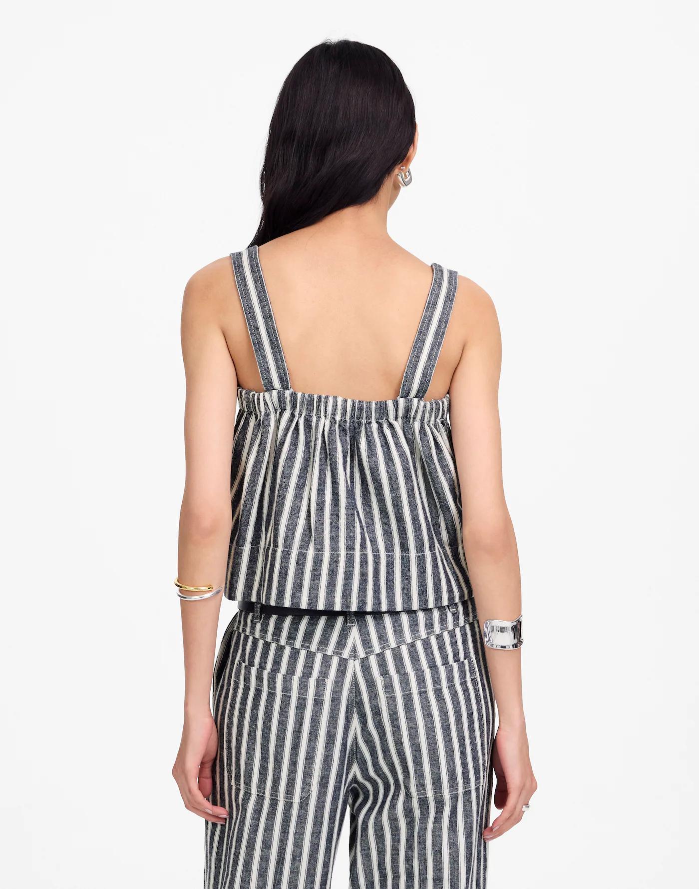 Squareneck Top in Linen Blend Stripe Product Image
