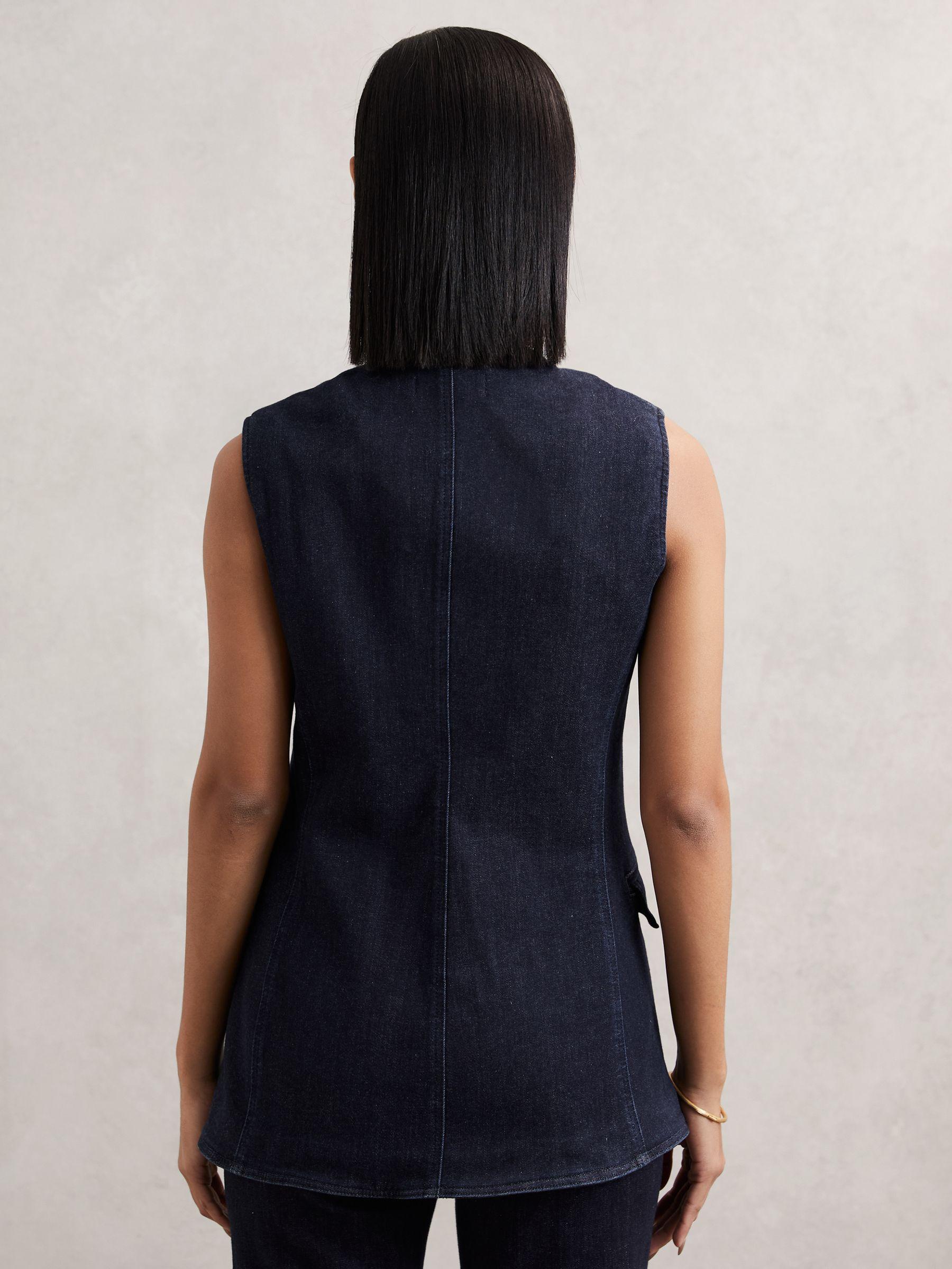 Denim Long-Line Waistcoat in Dark Blue Product Image