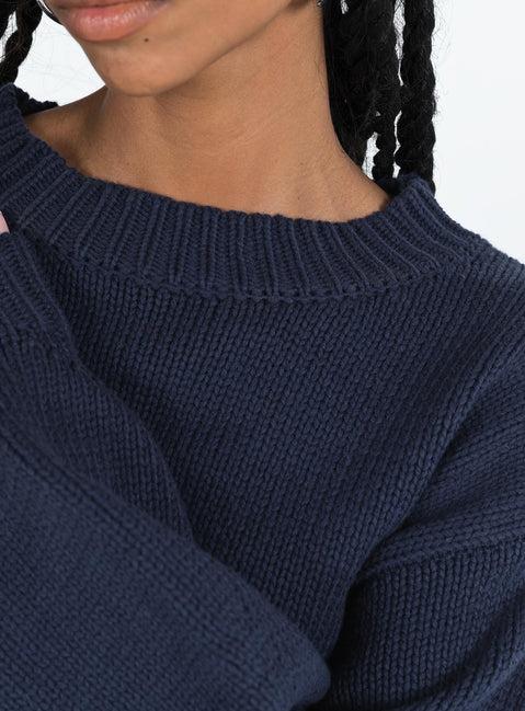 Harmony Balloon Sleeve Knit Sweater Navy Product Image
