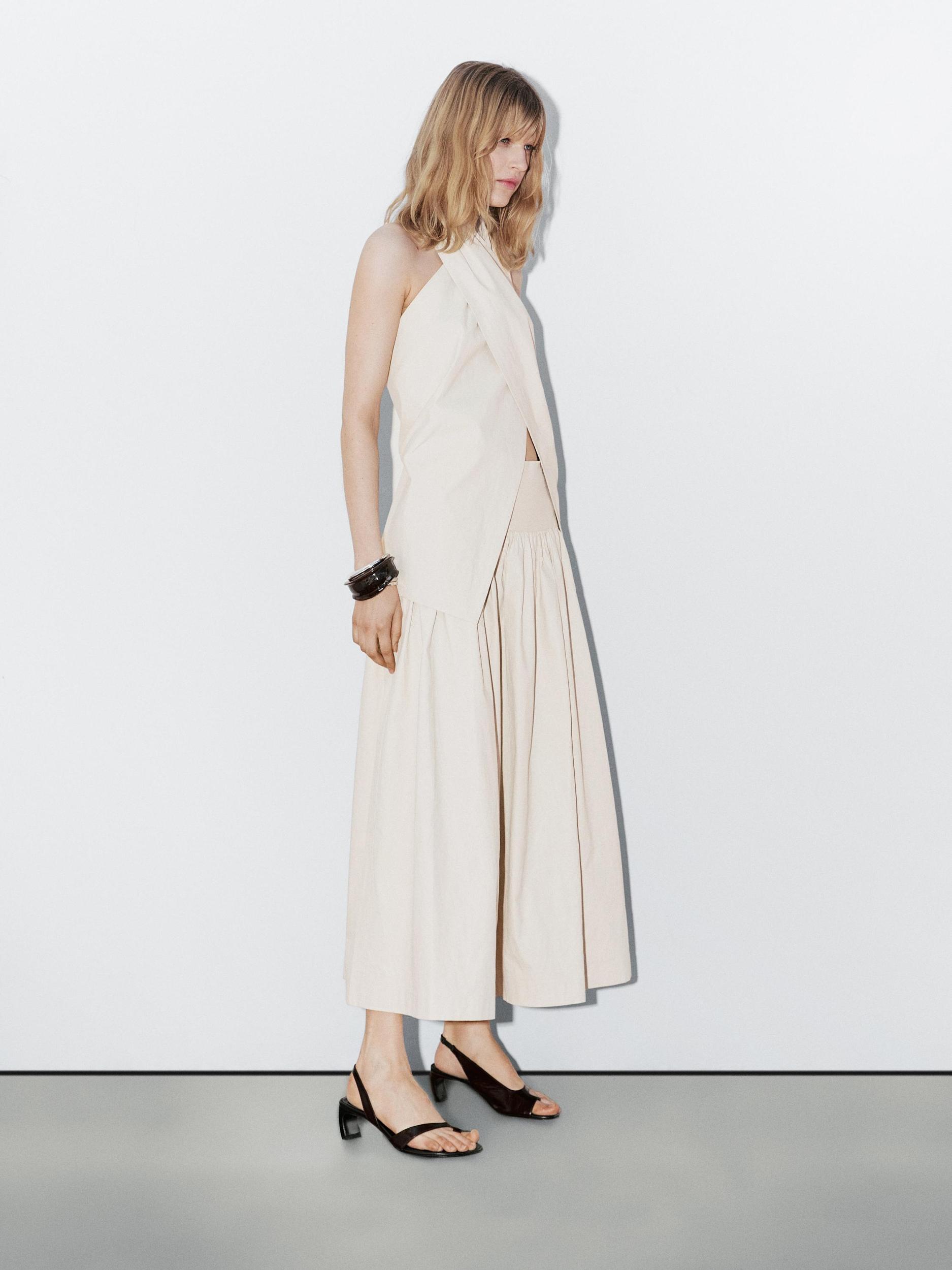 100% linen midi skirt with yoke - STUDIO Product Image