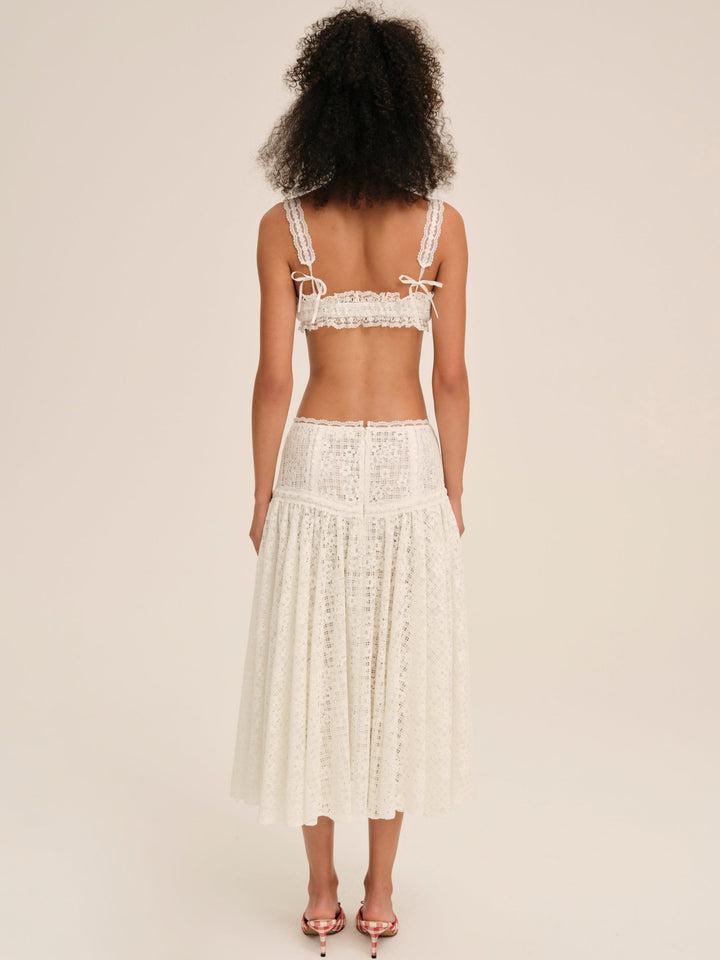 Daisy Lace Midi Skirt — White Product Image