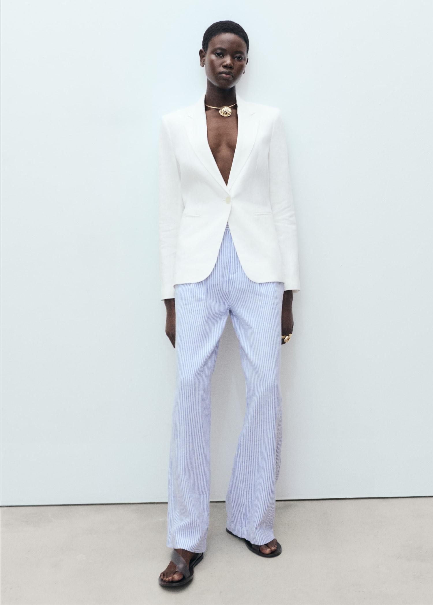 Striped linen-blend pants - Women | MANGO USA Product Image