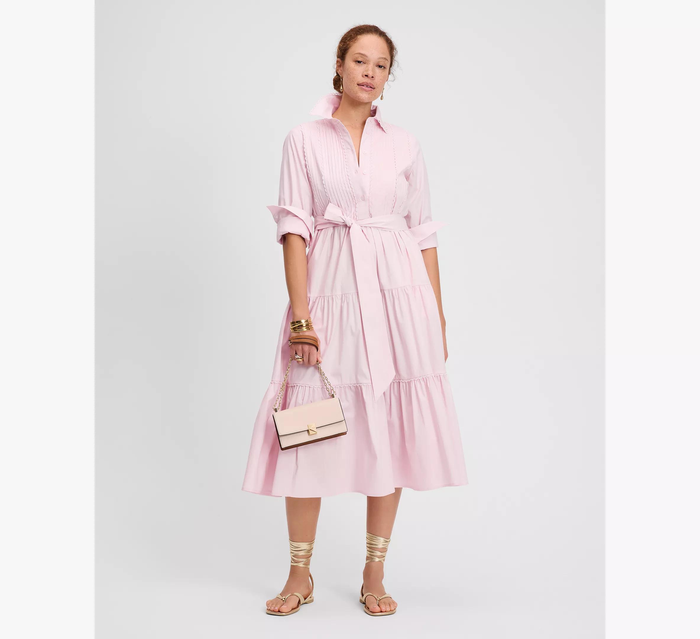 Pintuck Tiered Shirt Dress Product Image