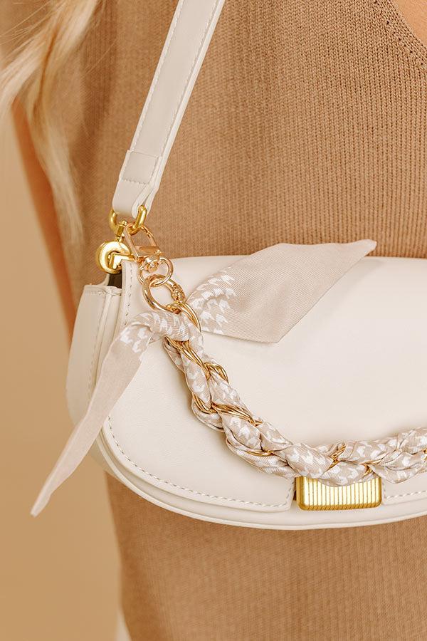 Gold Phone/Purse Chain with a Warm Taupe Houndstooth Scarf Product Image