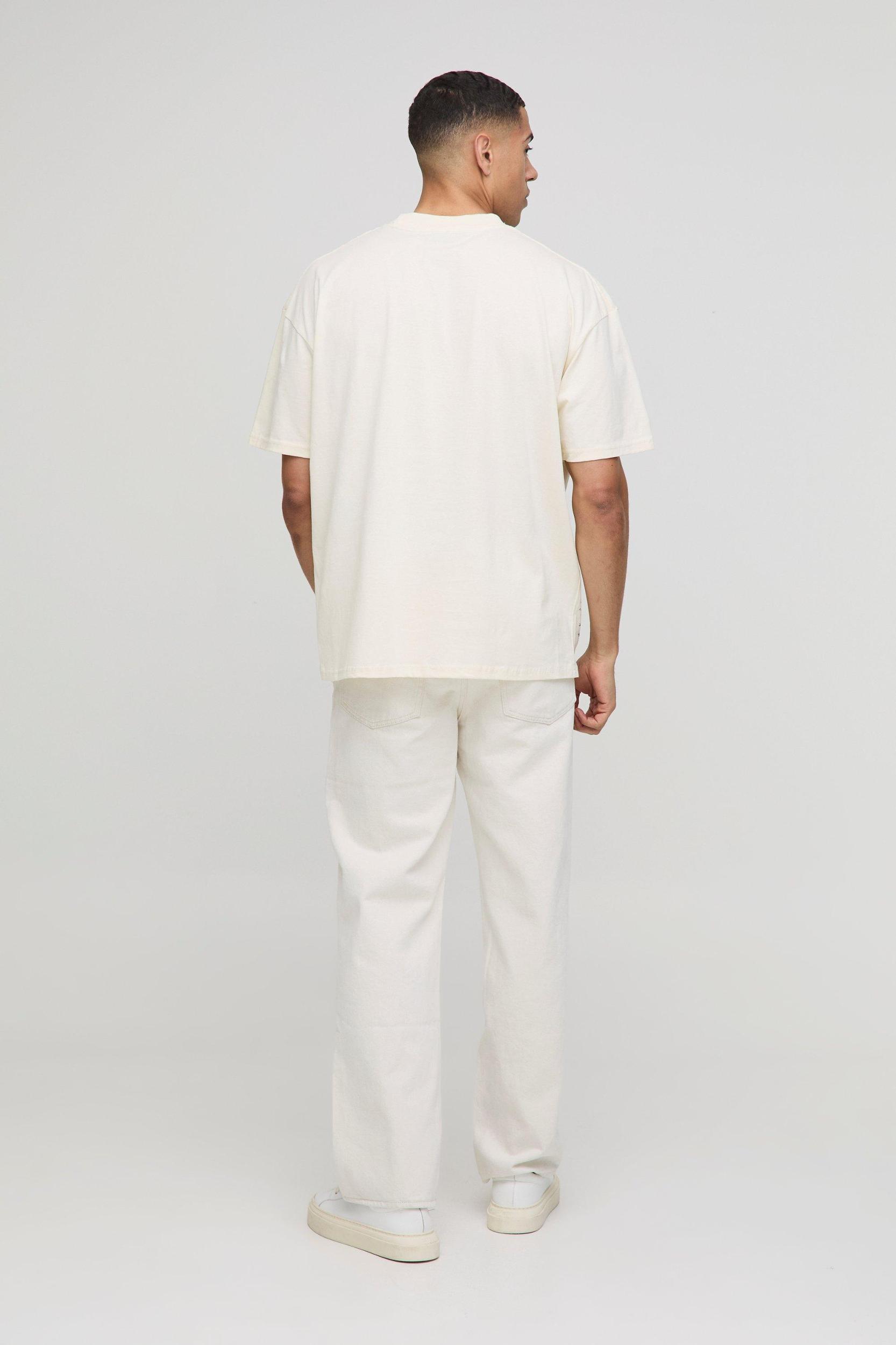 Oversized Extended Neck Pour Homme Palm Tree Landscape T-Shirt | boohooMAN USA Product Image