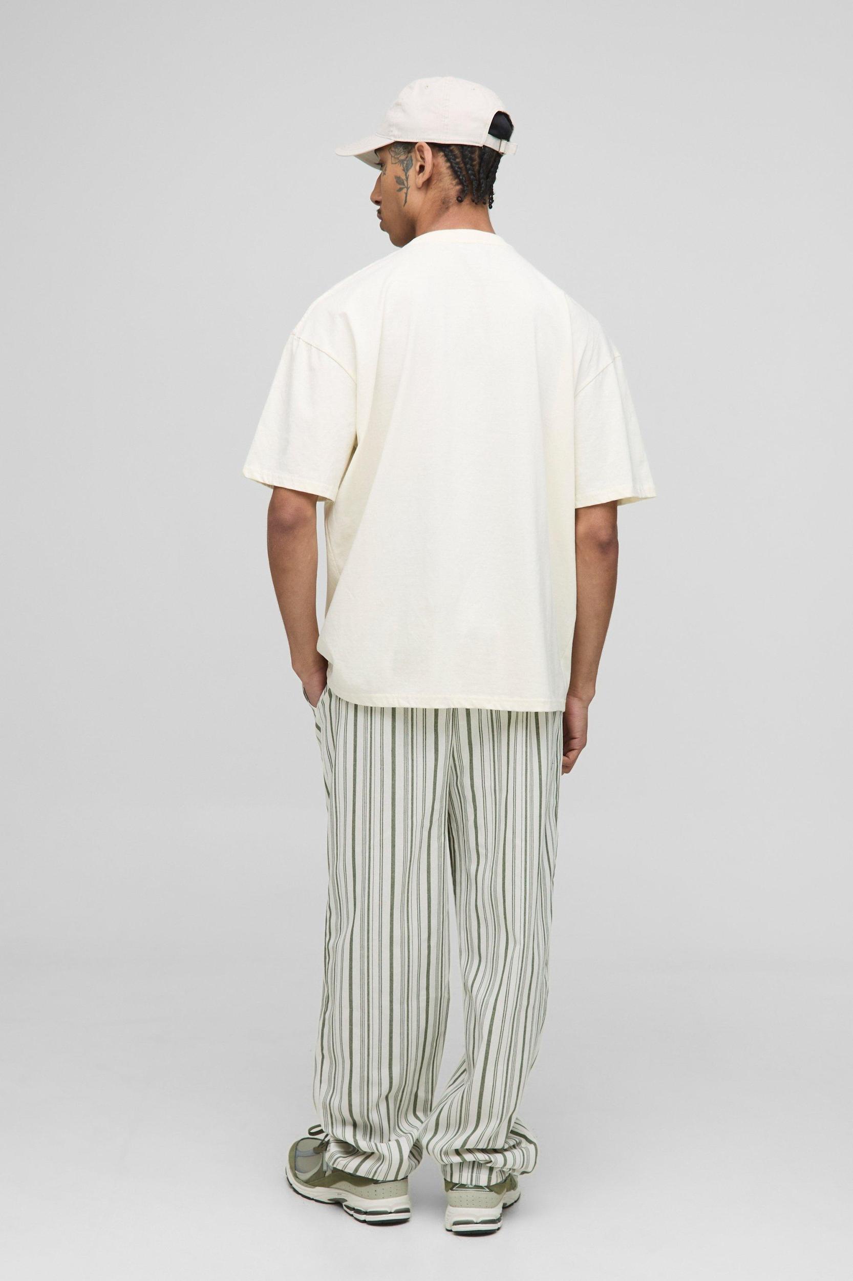 Elasticated Waist Relaxed Stripe Linen Look Trousers | boohooMAN USA Product Image