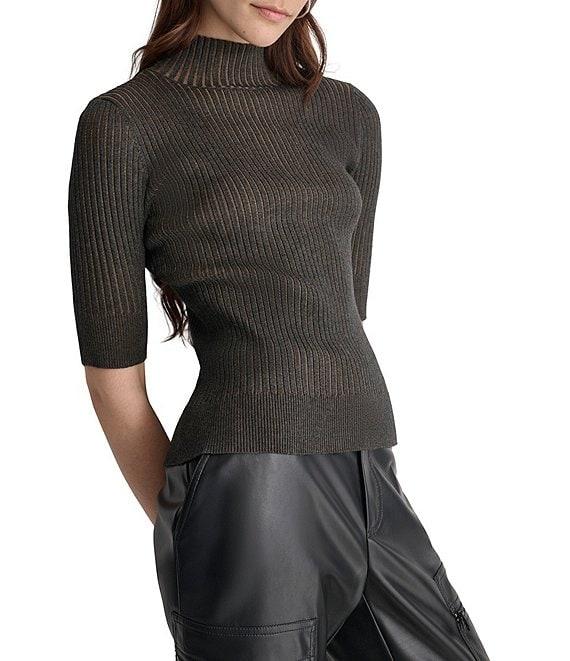 DKNY by Donna Karan Short Sleeve Mock Neck Ribbed Knit Top Product Image