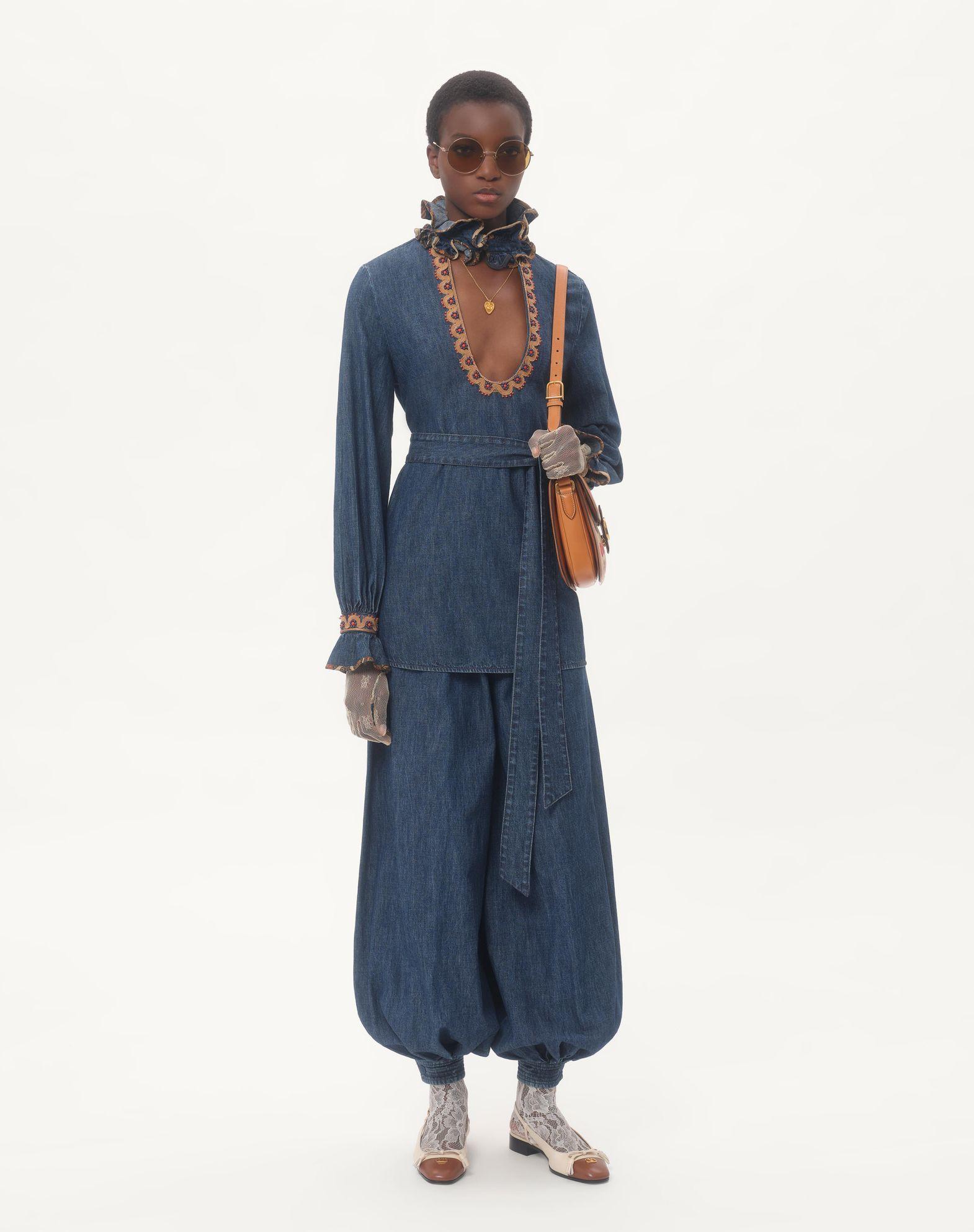 Embroidered Chambray Denim Top  Product Image