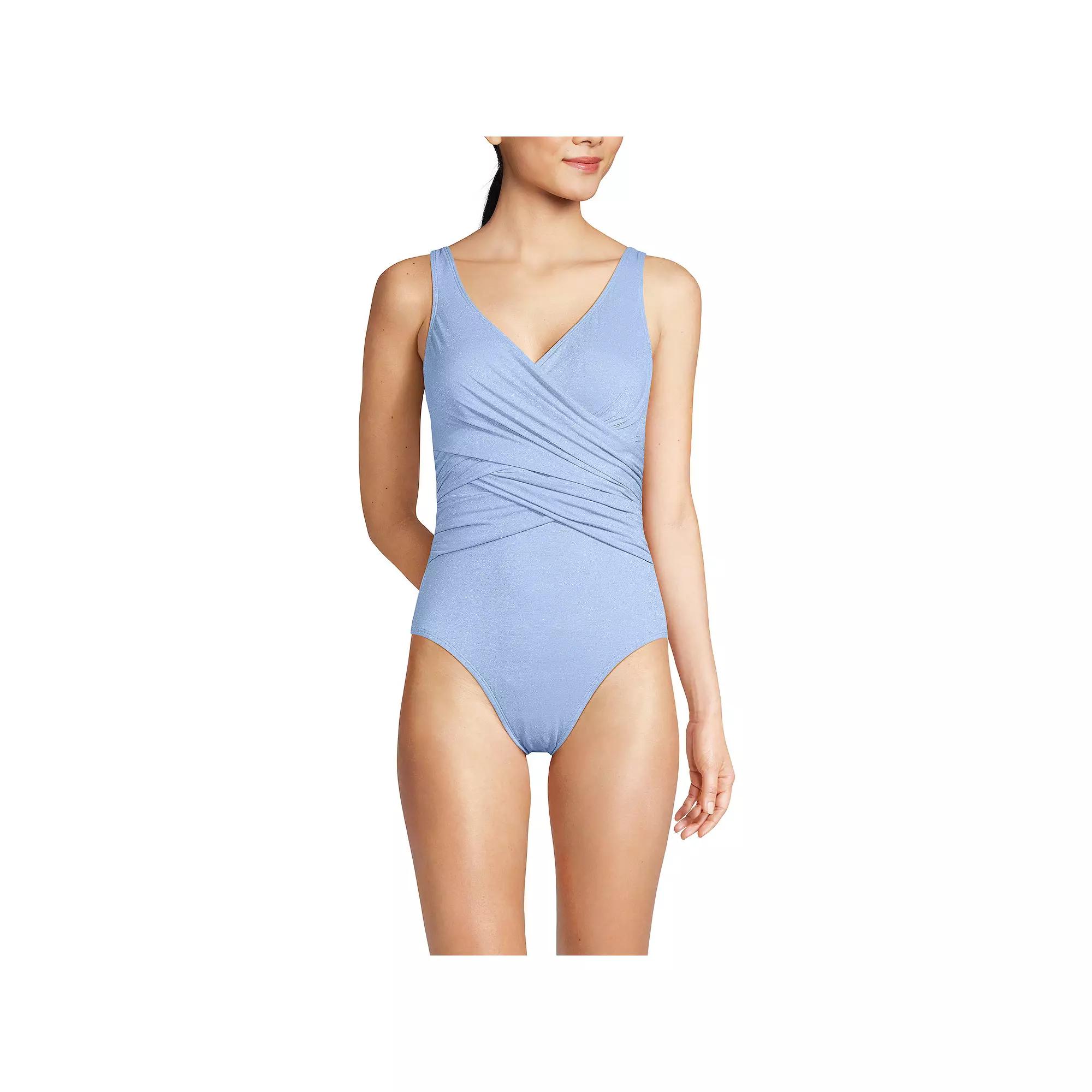 Women's Lands' End Slender Suit Shine Wrap One-Piece Swimsuit,  Product Image