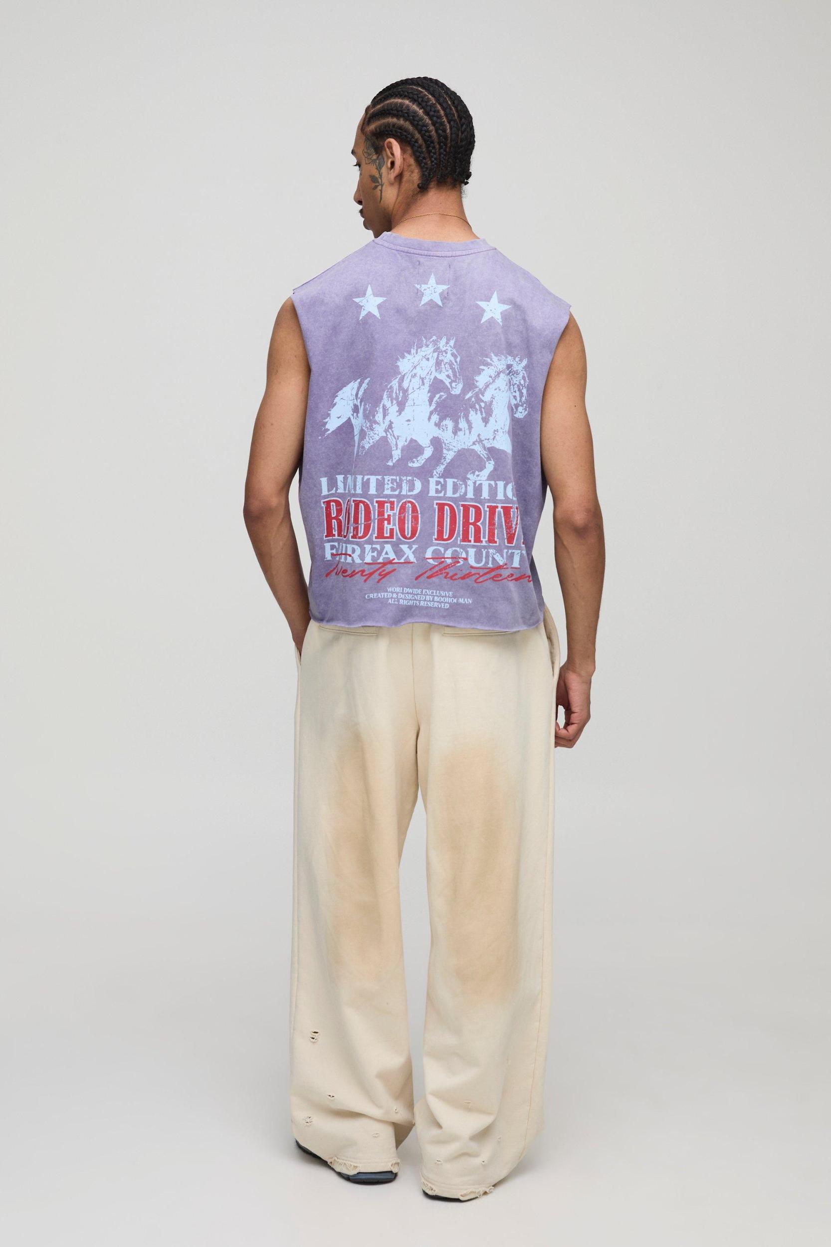 Oversized Shrunken Washed Western Graphic Tank | boohooMAN USA Product Image