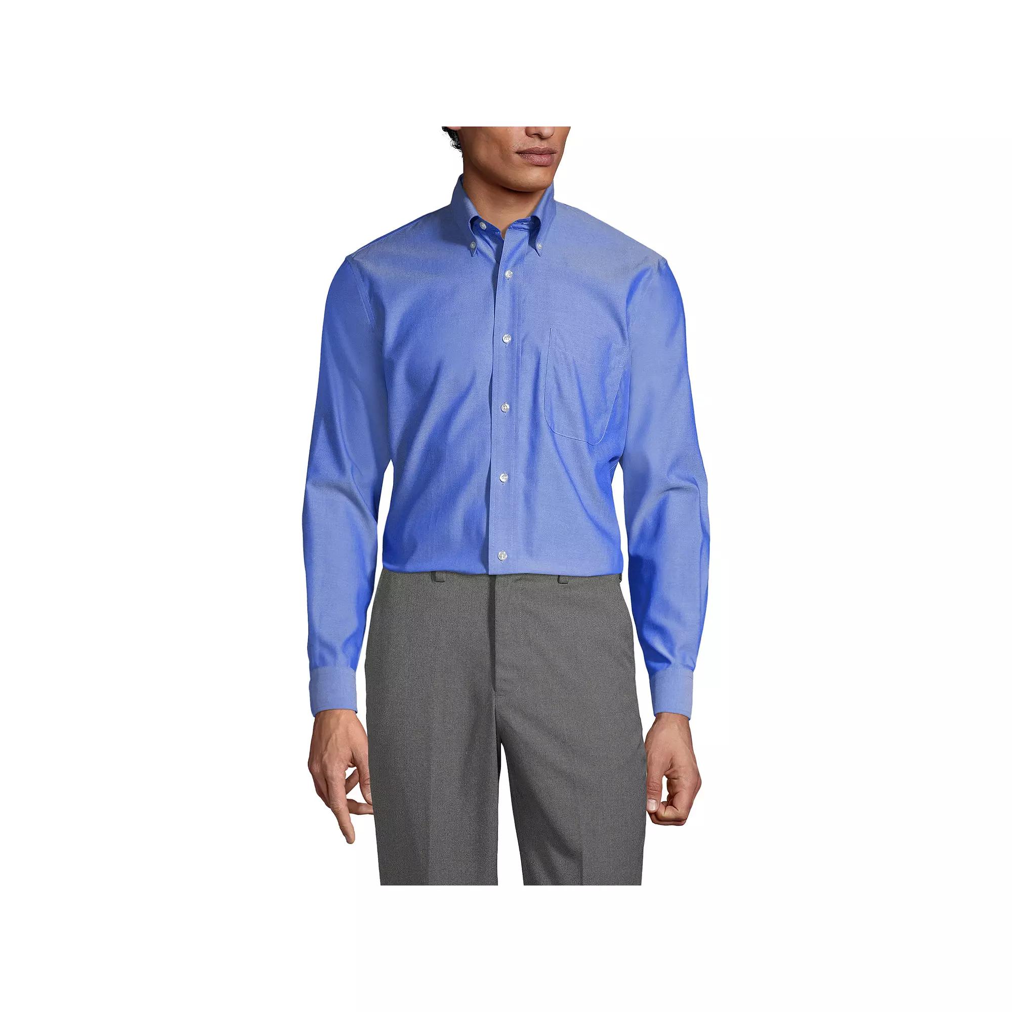 Men's Lands' End School Uniform Long Sleeve No-Iron Pinpoint Dress Shirt,  Product Image
