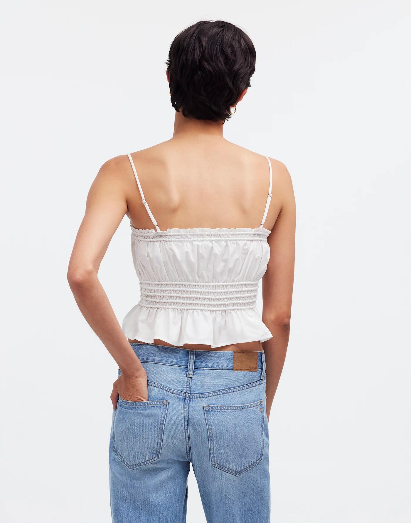 Smocked Button-Front Top in Poplin Product Image