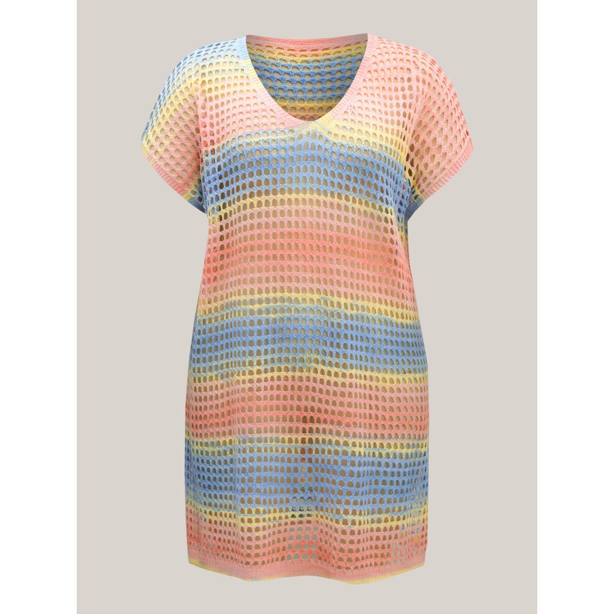 Plus Size Color Contrast Spliced Crochet Swim Cover-Up Women's Swimwear Multicolor Beach Loose Texture Curve Swim Cover Ups BloomChic 18-20/2X Product Image