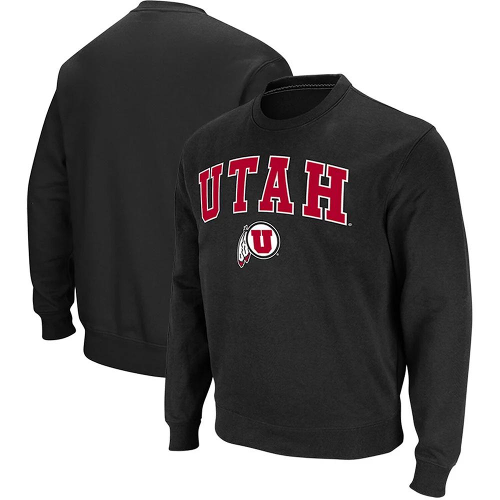 Men's Colosseum Black Utah Utes Arch & Logo Tackle Twill Pullover Sweatshirt,  Product Image