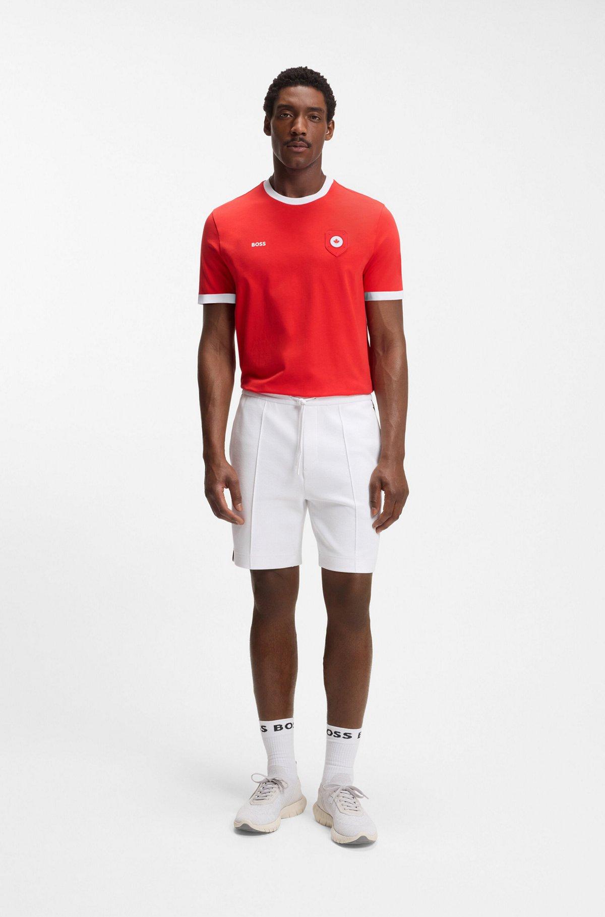 Stretch-cotton T-shirt with country flag and logo Product Image