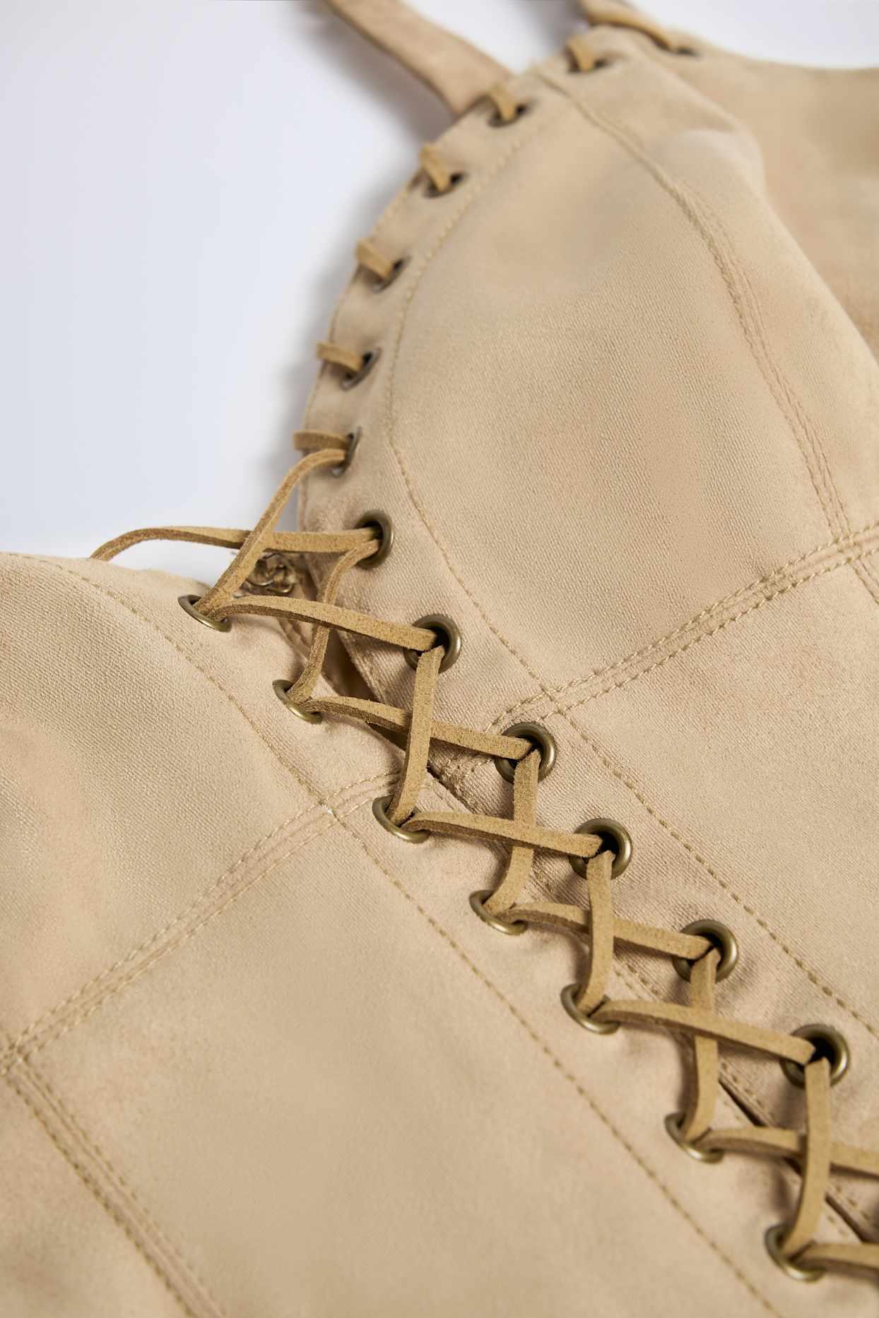 Lace-Up Top in Tan Product Image