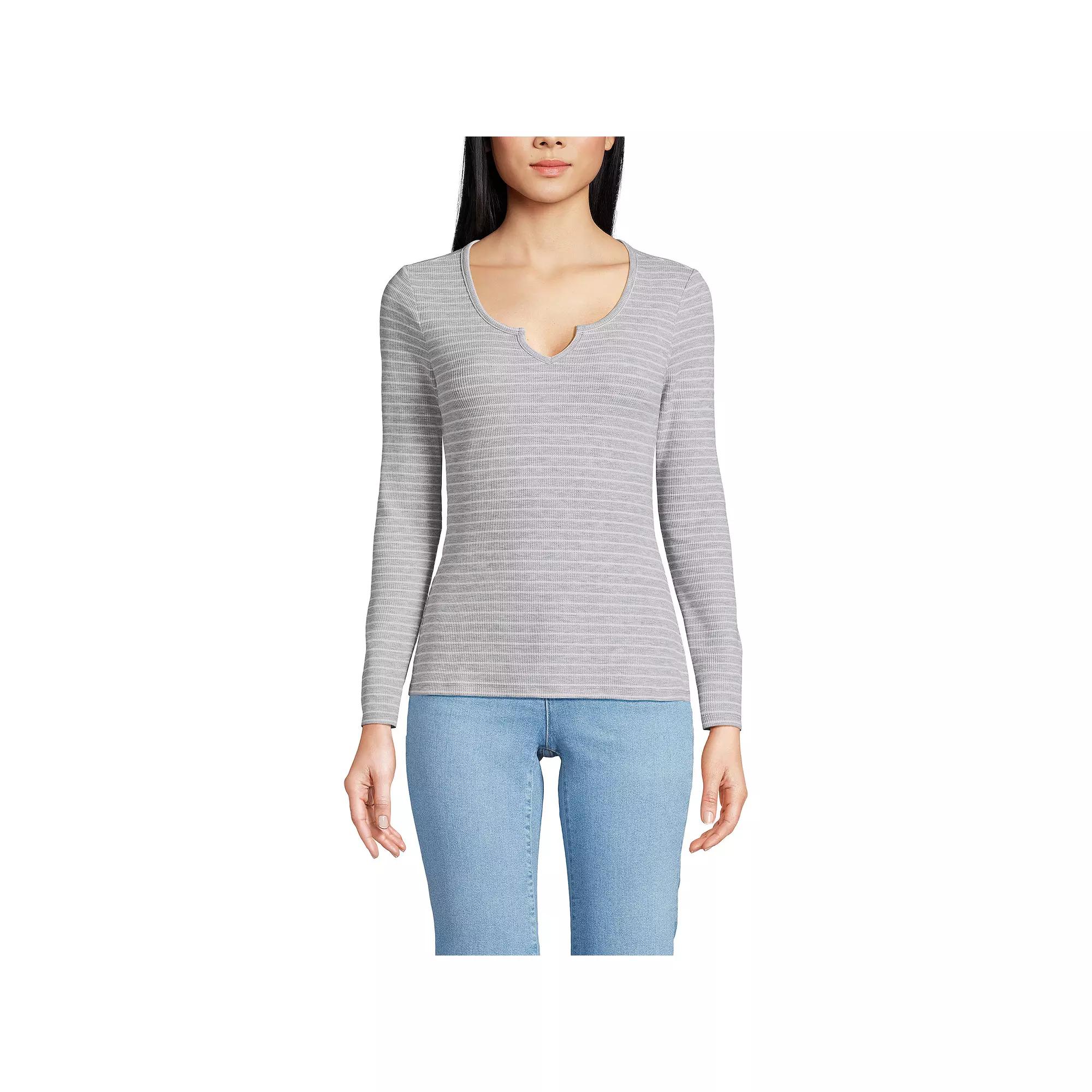 Women's Lands' End Waffle Notch Neck Top,  Product Image