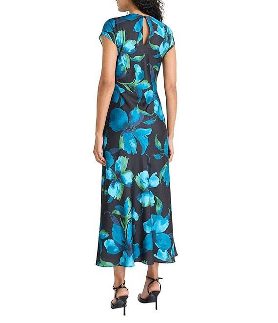 Maggy London Cap Sleeve Floral Print Waist Detail Maxi Dress Product Image