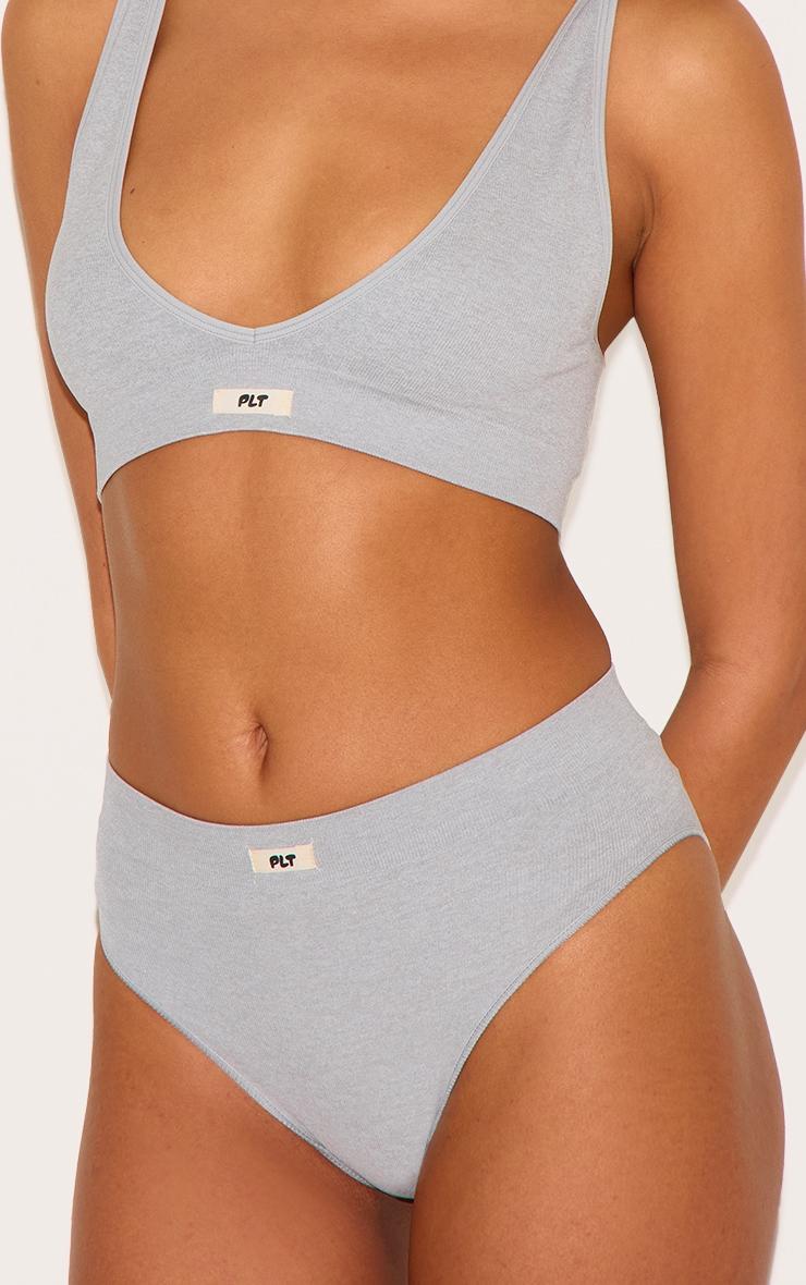 PRETTYLITTLETHING Grey Ribbed Seamless Panties Product Image