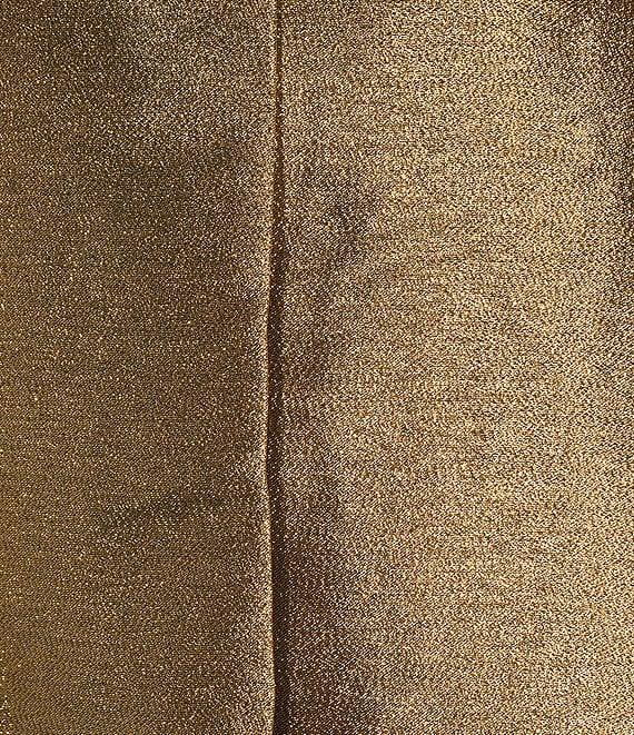 Buru Metallic Shimmer Wide Platter Point Collar 3/4 Sleeve Open Front Mid Length Topper Coat Product Image