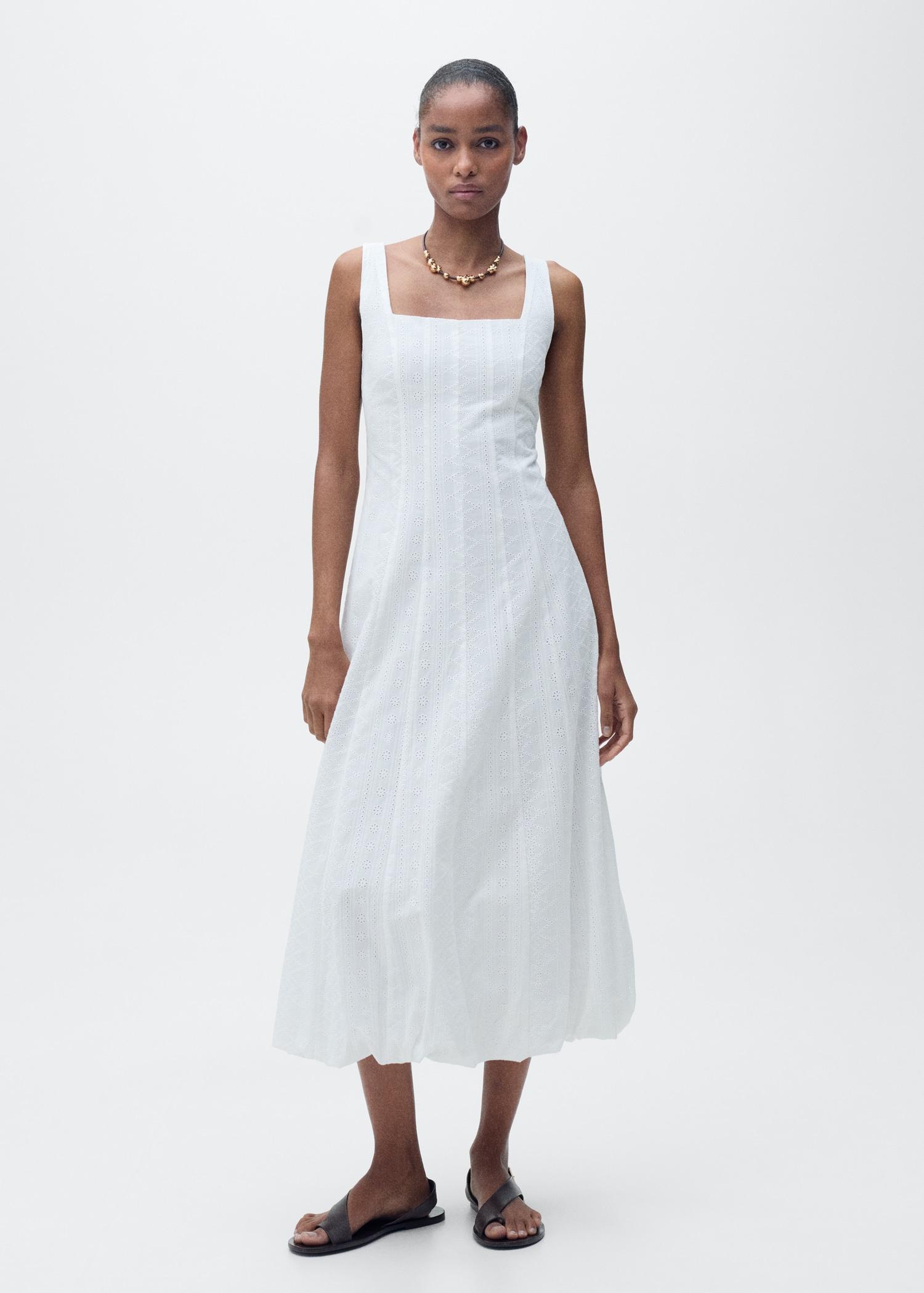 Embroidered dress with puffed hem - Women | MANGO USA Product Image