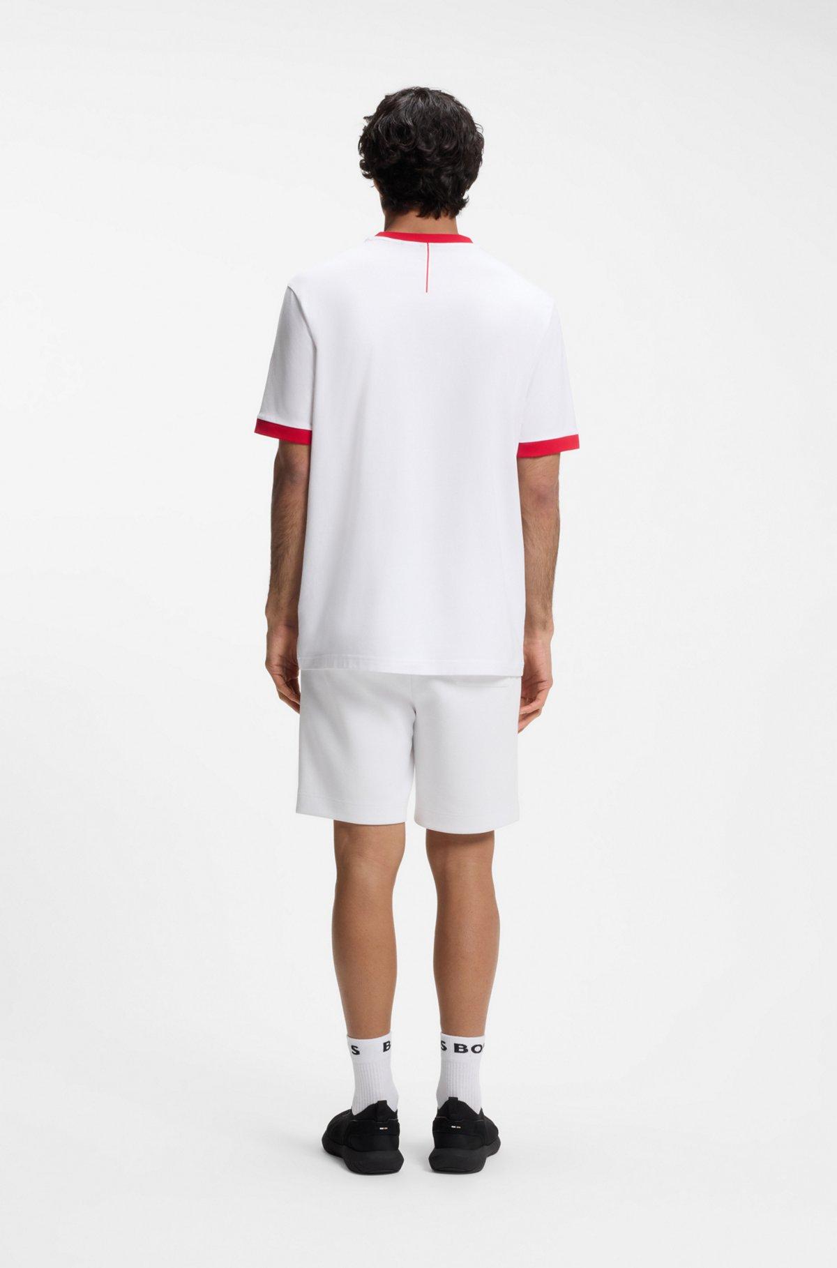 Stretch-cotton T-shirt with country flag and logo Product Image