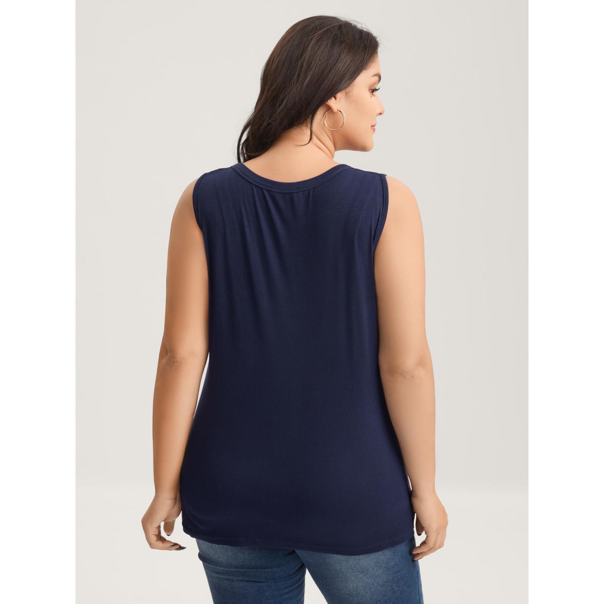 Plus Size Pit Strip Tie Neck Tank Top Women Navy Leisure Eyelet Non Casual Tank Tops Camis BloomChic 12/L Product Image