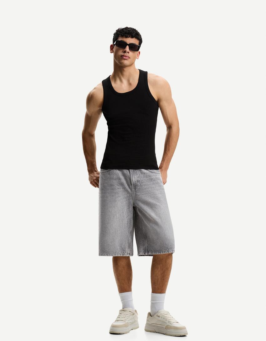 Baggy denim Bermuda shorts Product Image