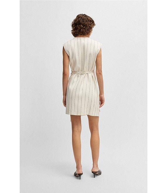 BOSS by Hugo Boss Dagania Pinstripe Linen Blend V-Neck Sleeveless Wrap Dress Product Image