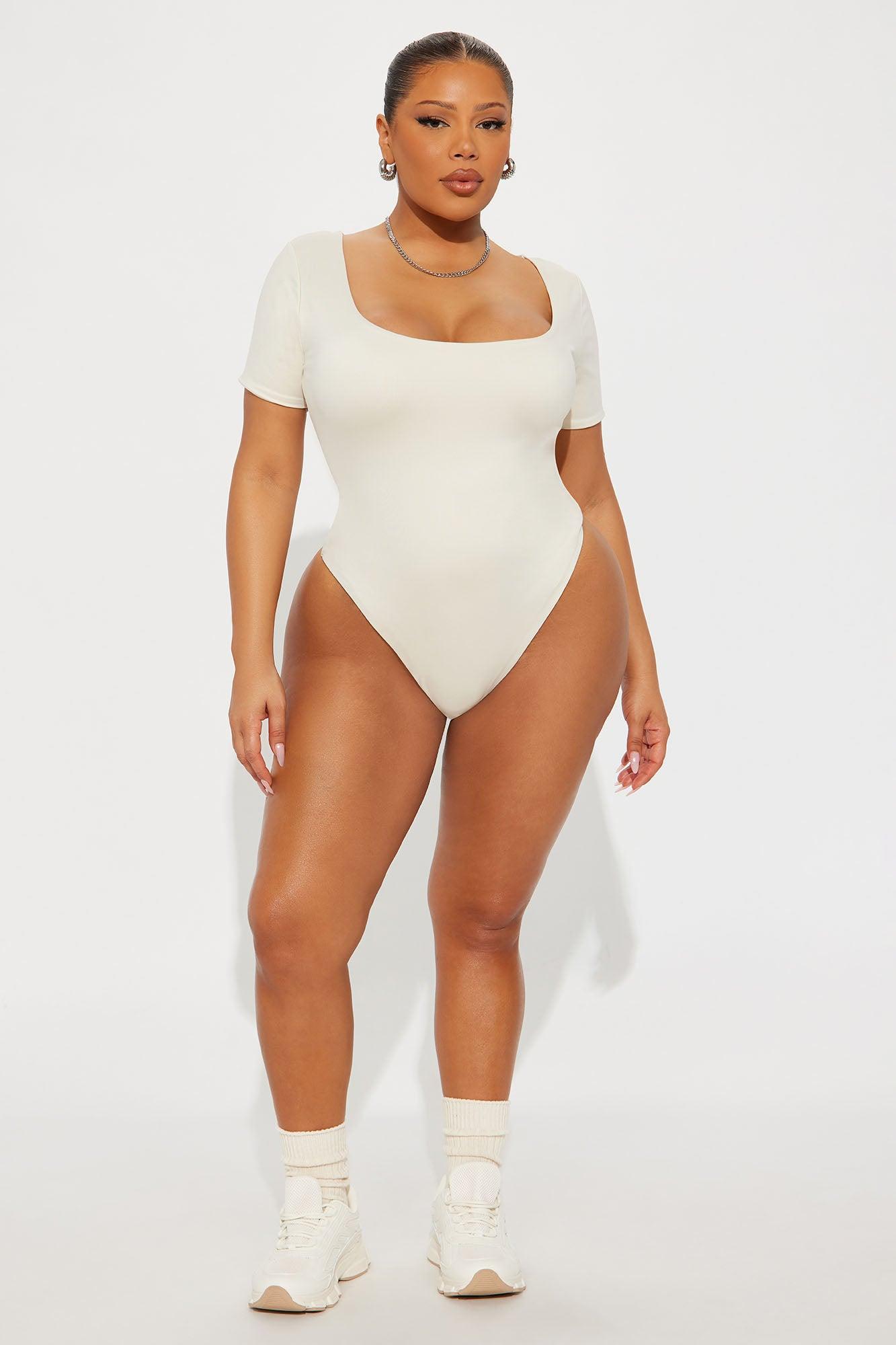 Contour Double Lined Short Sleeve Scoop Neck Bodysuit - Bone Female Product Image