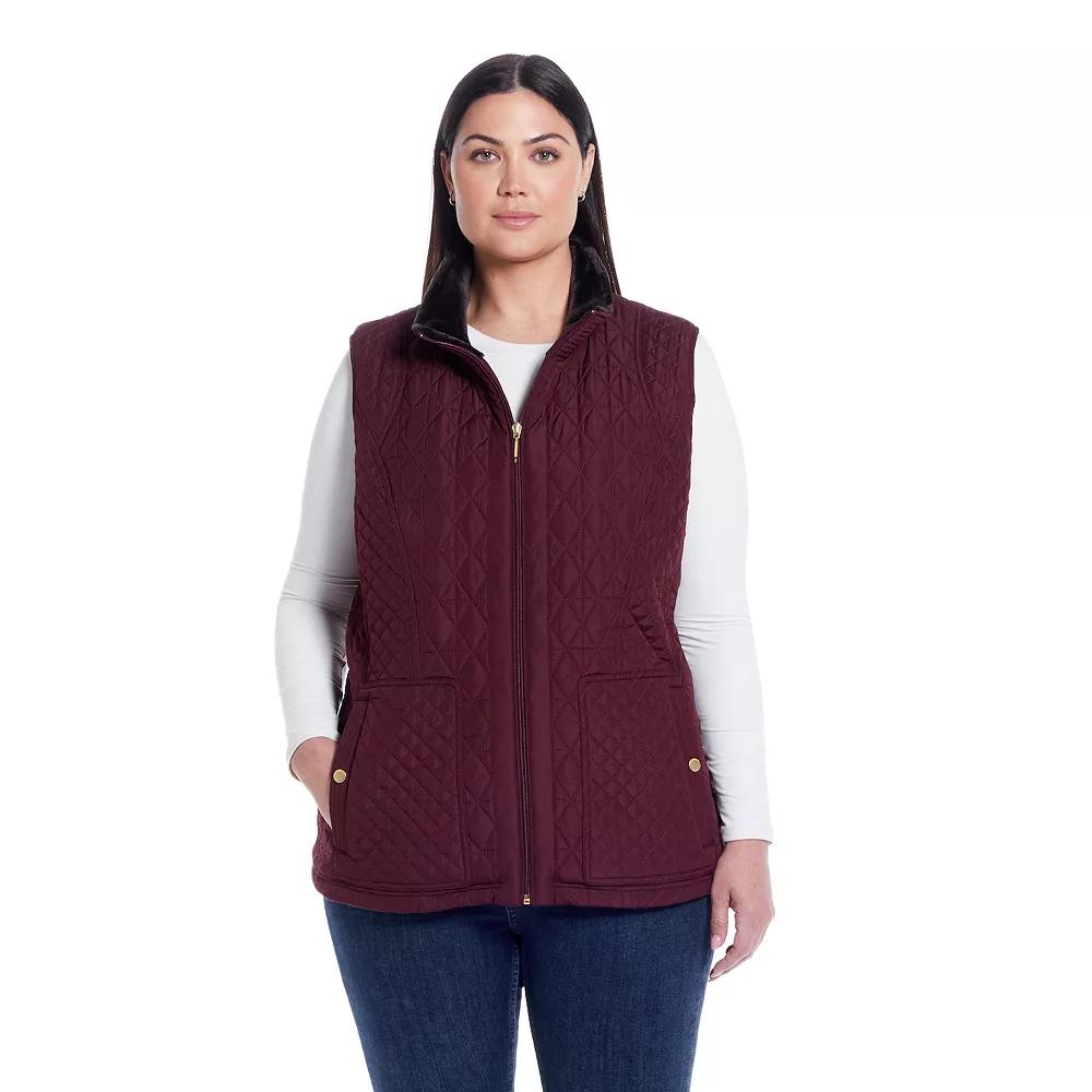 Plus Size Weathercast Multi-Quilted Plush Lined Vest, Women's, Size: 2XL, Brown Product Image