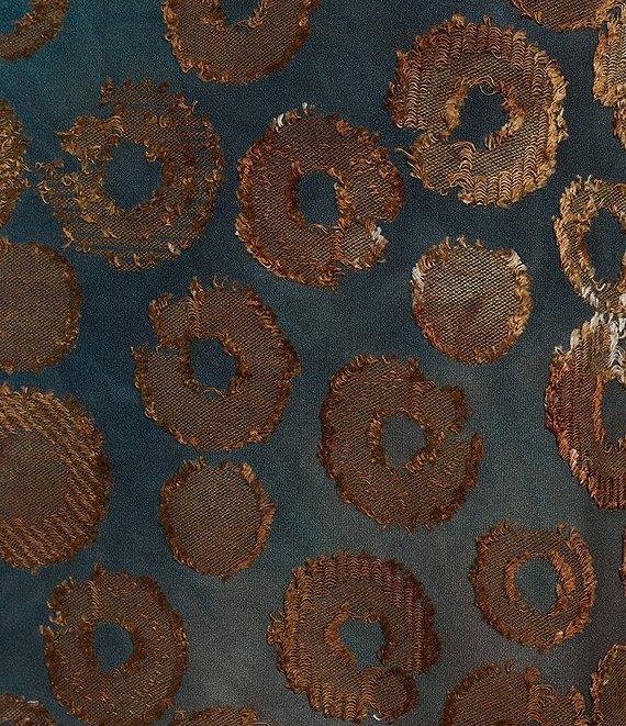 Leo & Nicole Jacquard Fanfare Print Crew Neck 3/4 Sleeve Side Cinched Tie Top Product Image