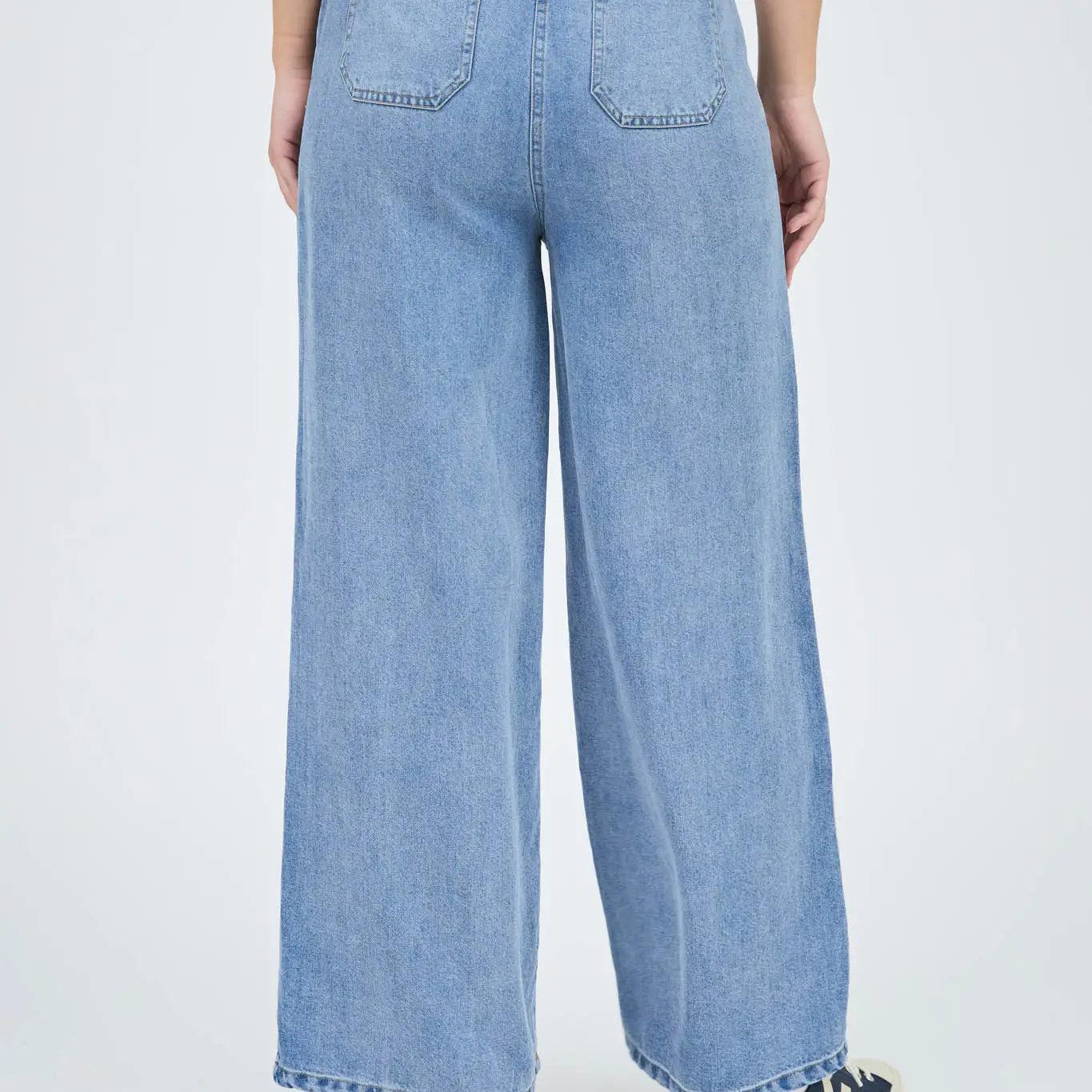Denim High Waist Wide Leg Washed Chambray Jeans Pants Product Image