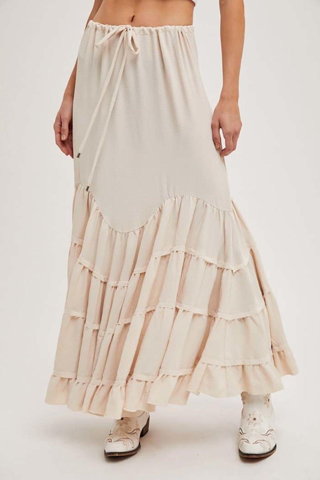 Ruffled Drawstring Waist Maxi Skirt Product Image
